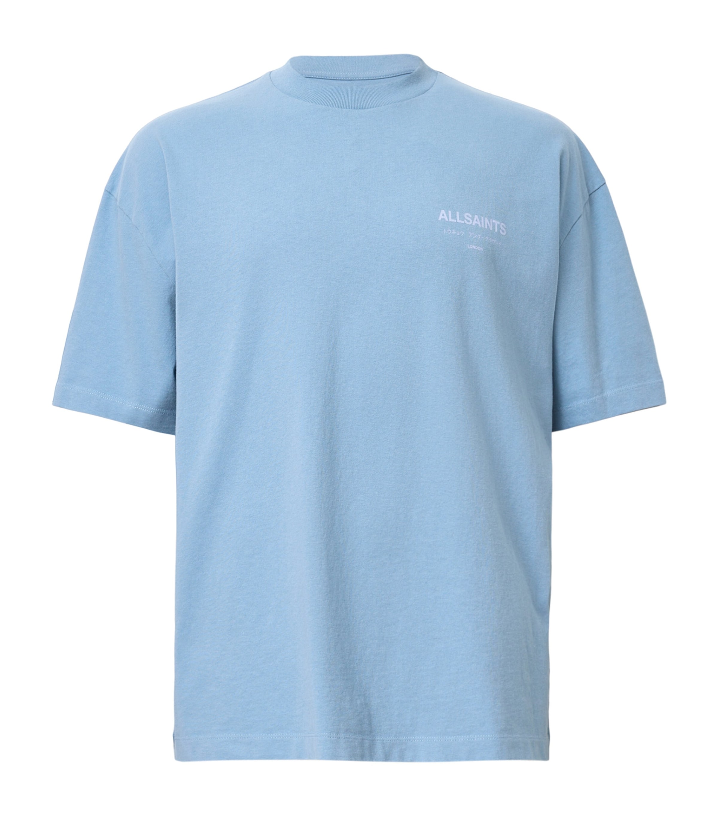 Allsaints Mens Underground Logo-print Relaxed-fit Cotton T-shirt Bondi Blue Xl In Blue