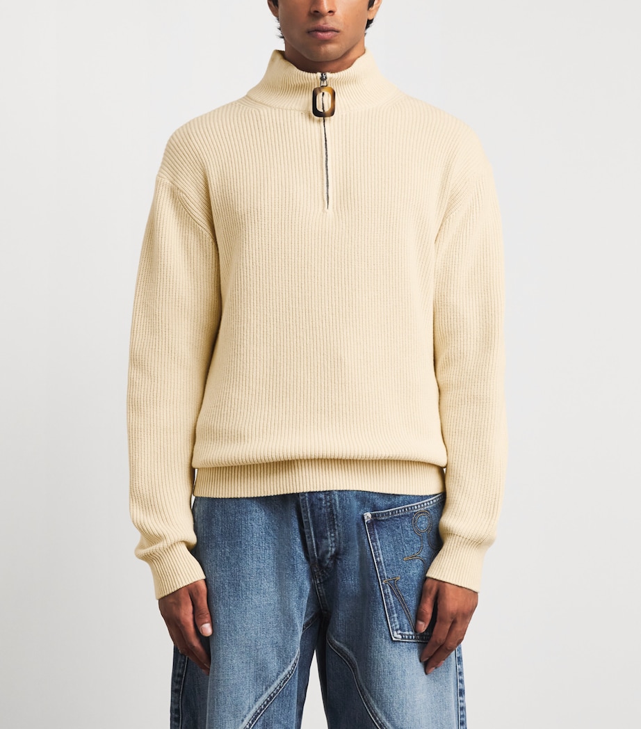 JW Anderson Mens Wool-Cotton Half-Zip Sweater Ivory Image 4