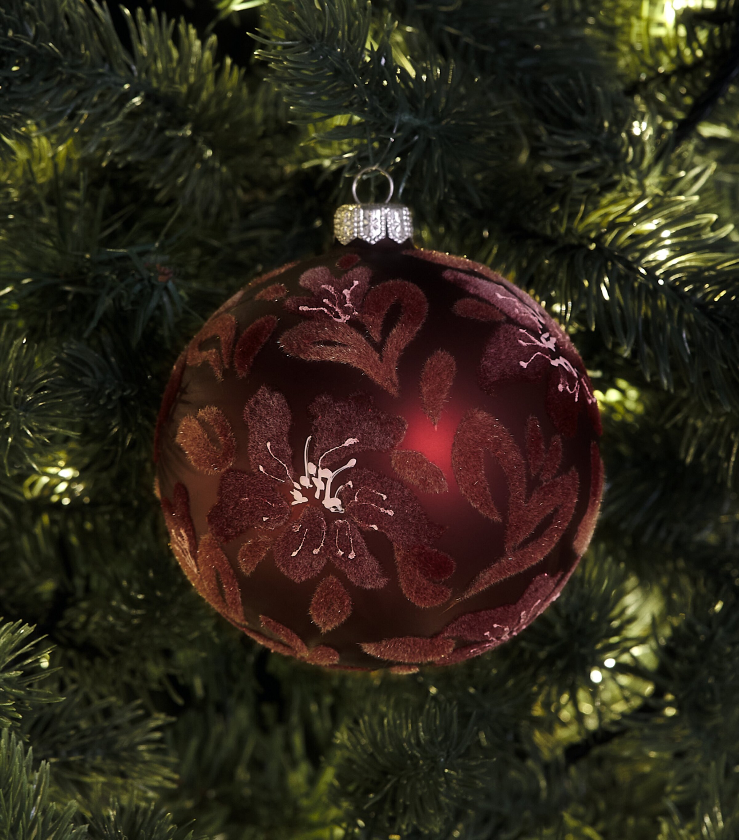 Harrods Velvet Flower Bauble Dark Red Matt Image 3