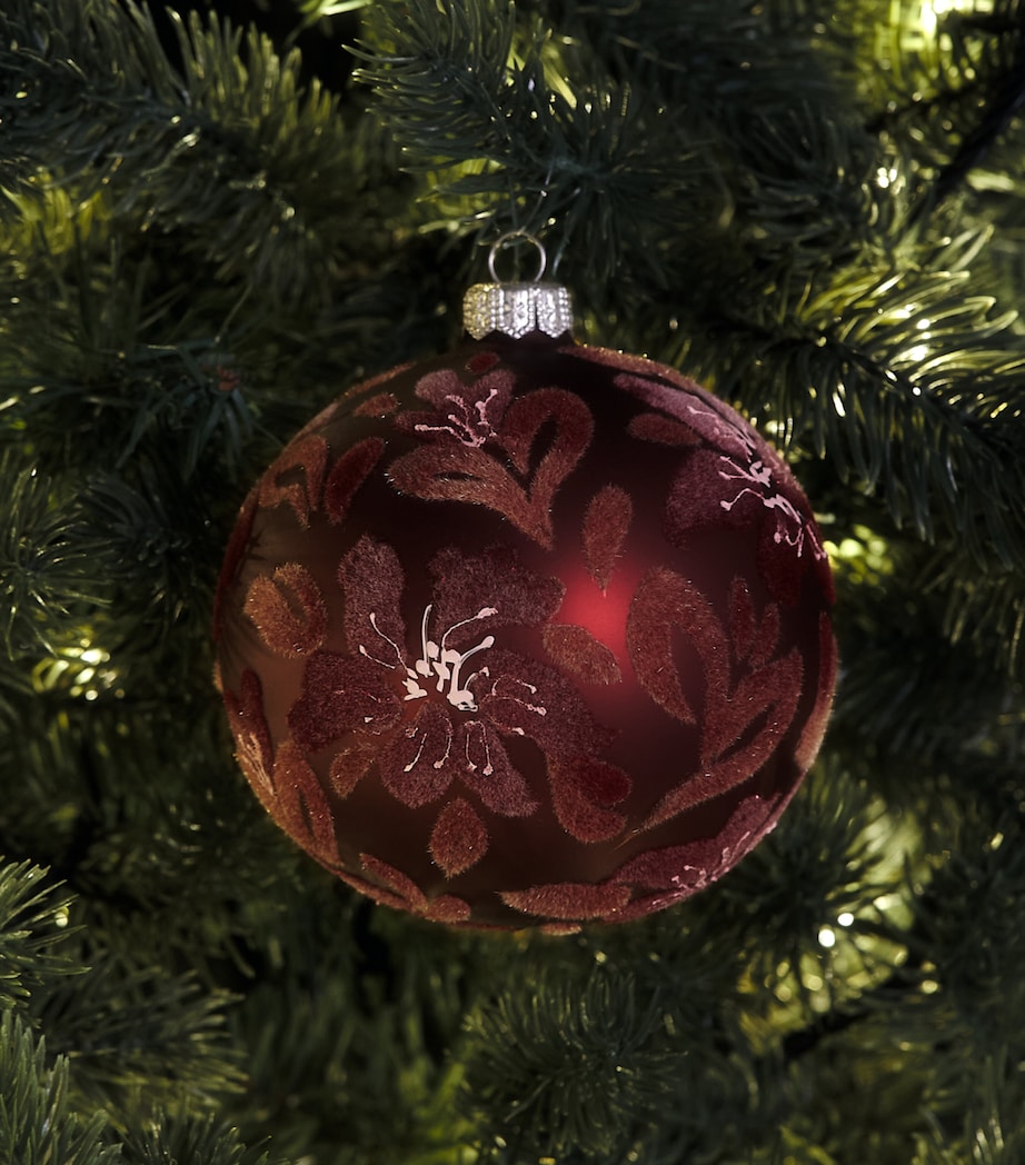 Harrods Velvet Flower Bauble Dark Red Matt Image 3