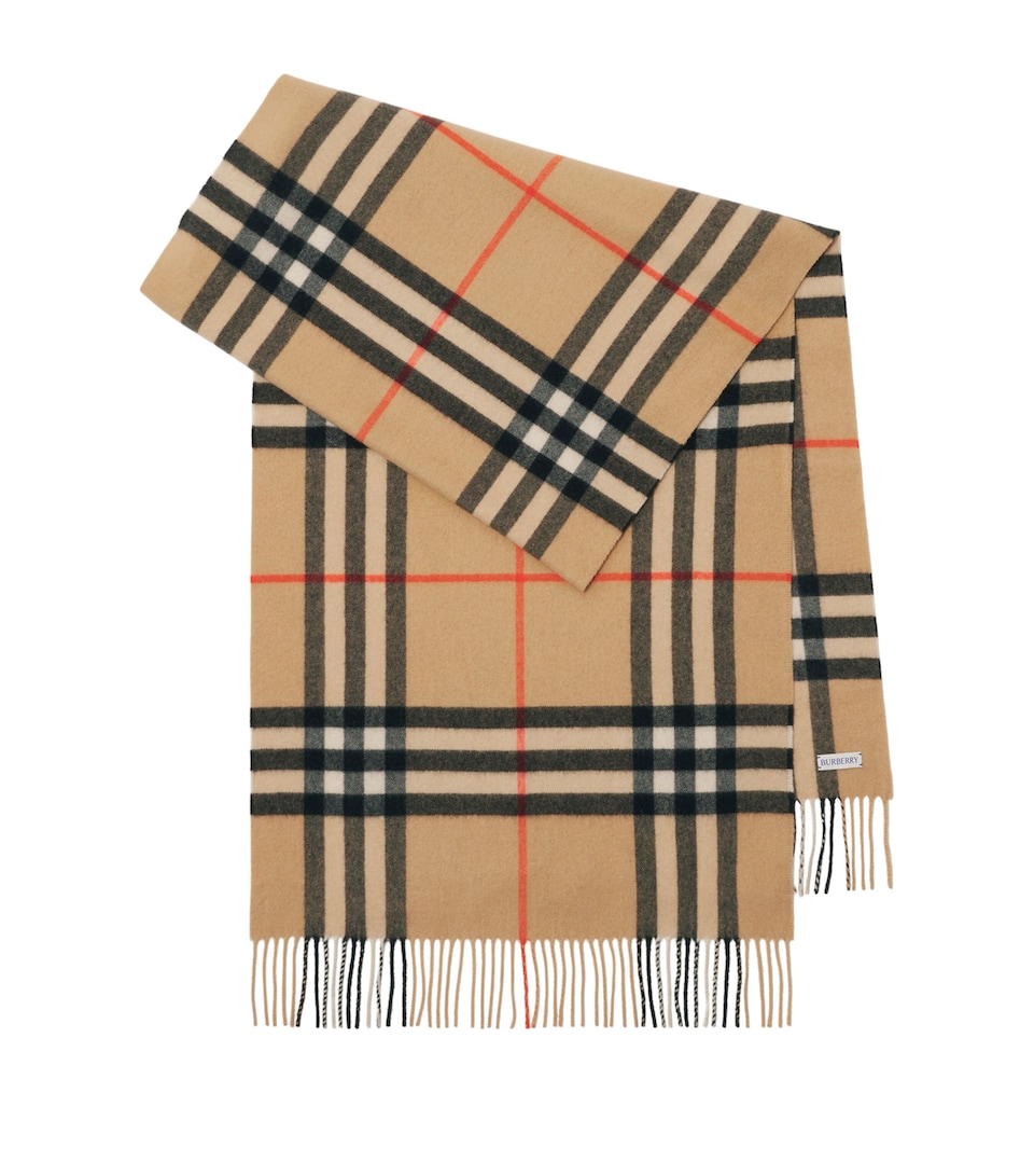 Burberry Wide Cashmere Check Scarf Sand