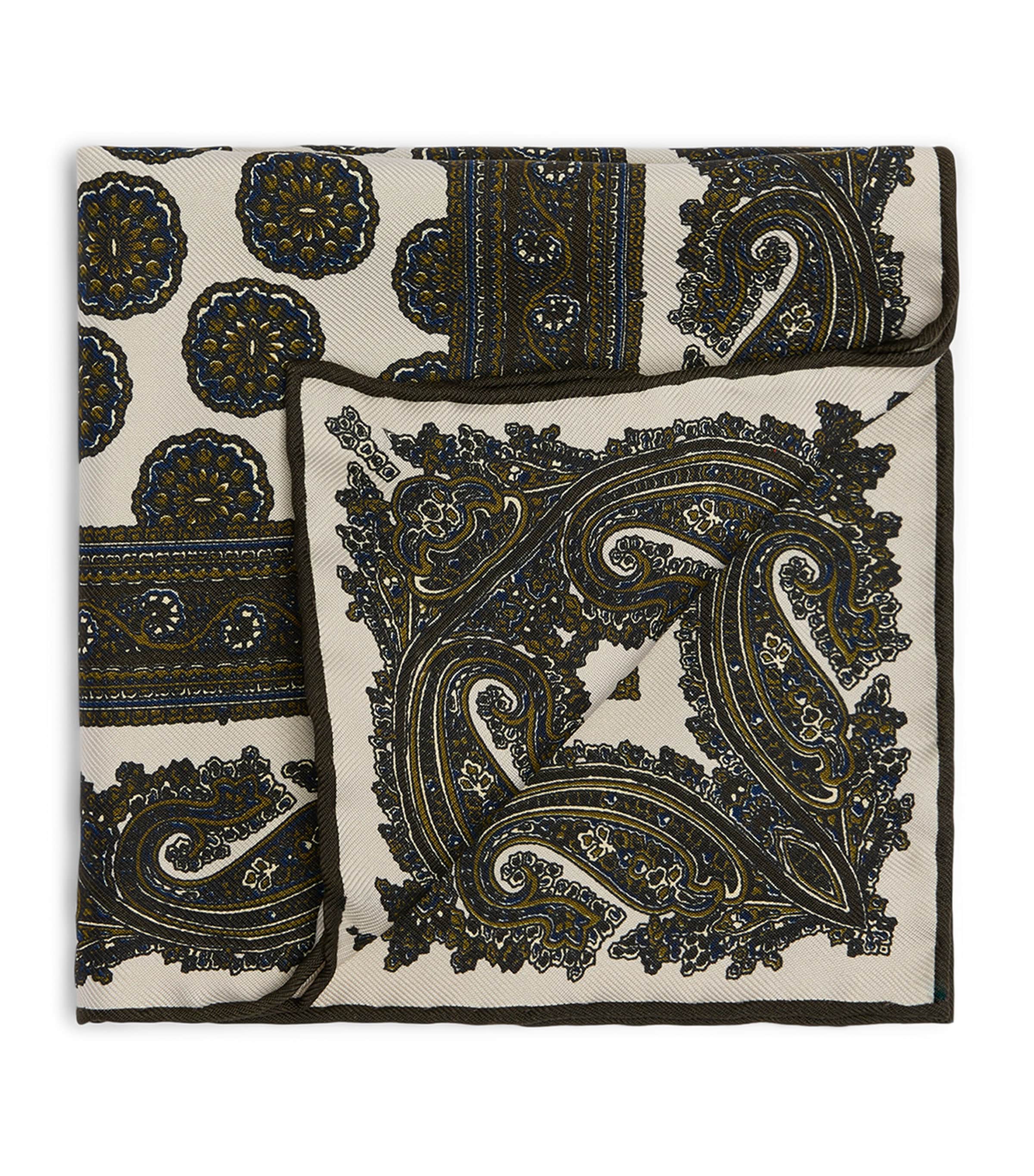Dunhill Mulberry Silk Floral Medallion Pocket Square Khaki Image 1