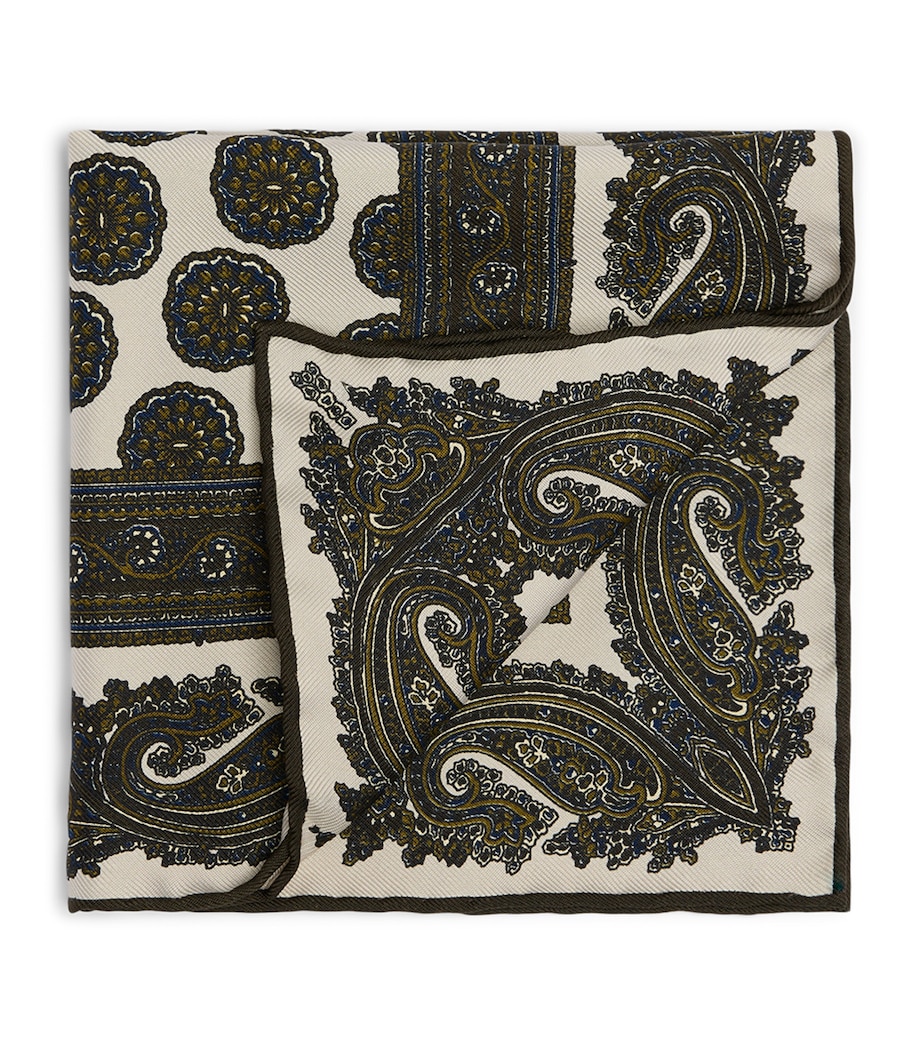 Dunhill Mulberry Silk Floral Medallion Pocket Square Khaki Image 1