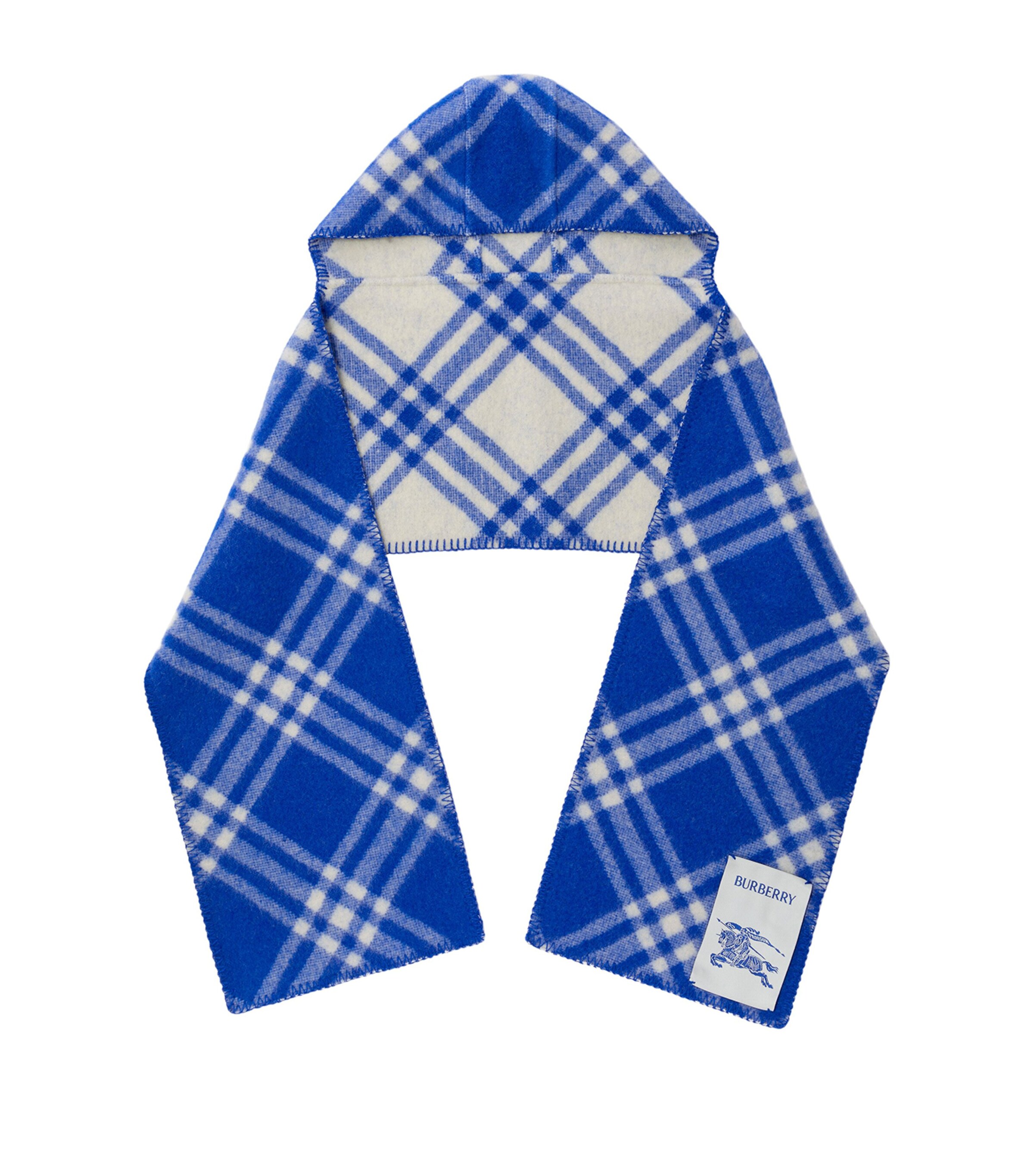 Burberry Blue Wool Check Hooded Scarf Harrods US