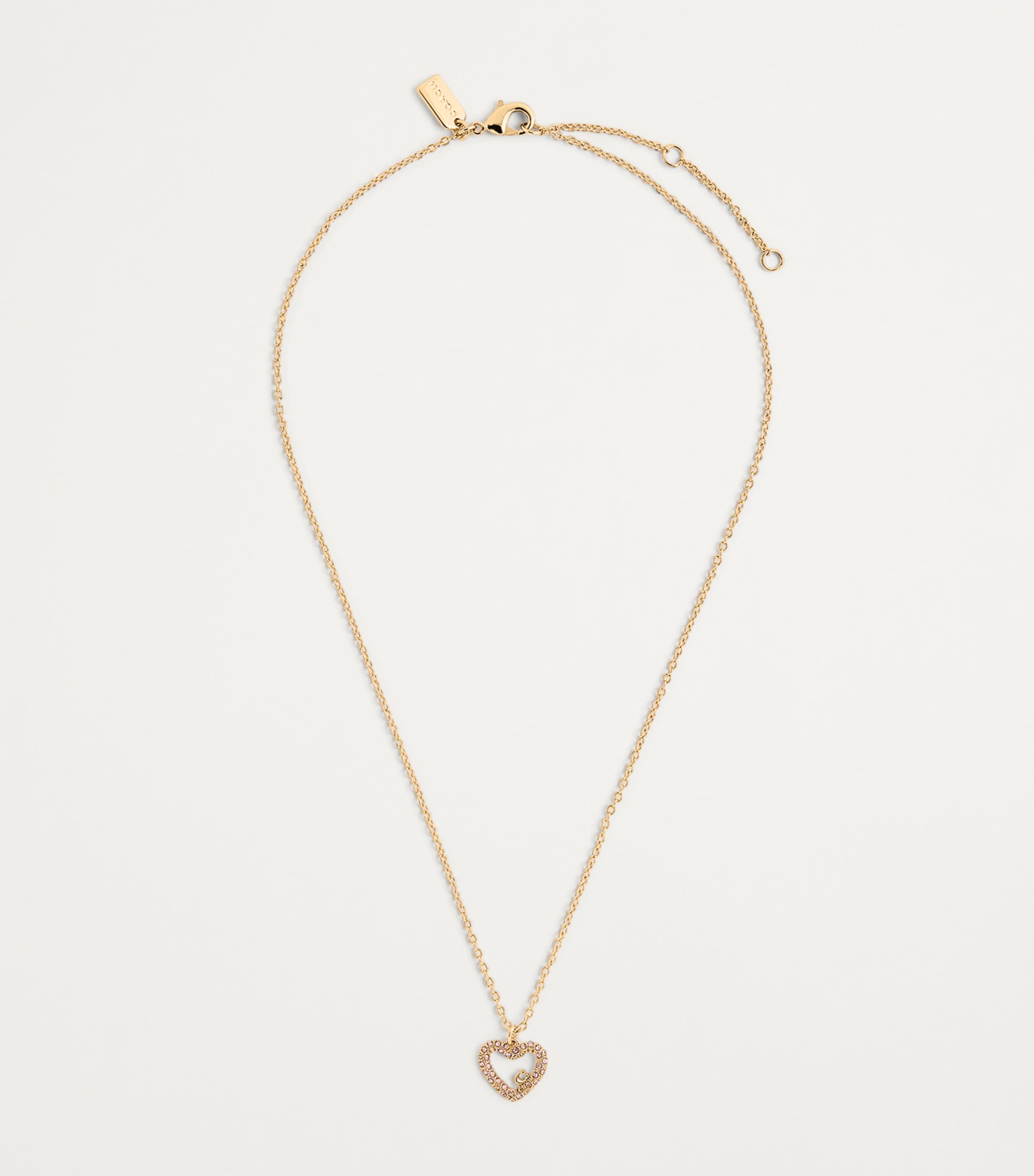 Coach Pavé Crystal Heart Necklace And Earrings Set In Pink