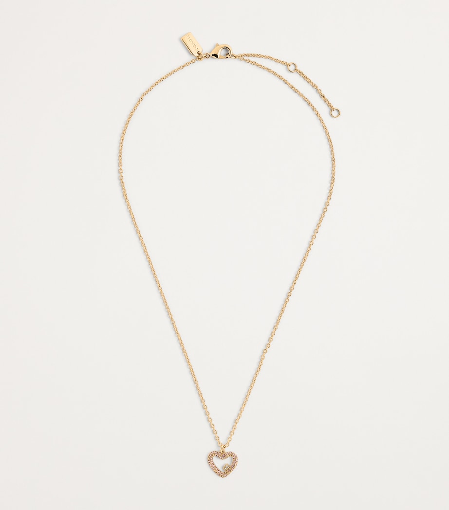 Coach Pavé Crystal Heart Necklace and Earrings Set Pink Image 1