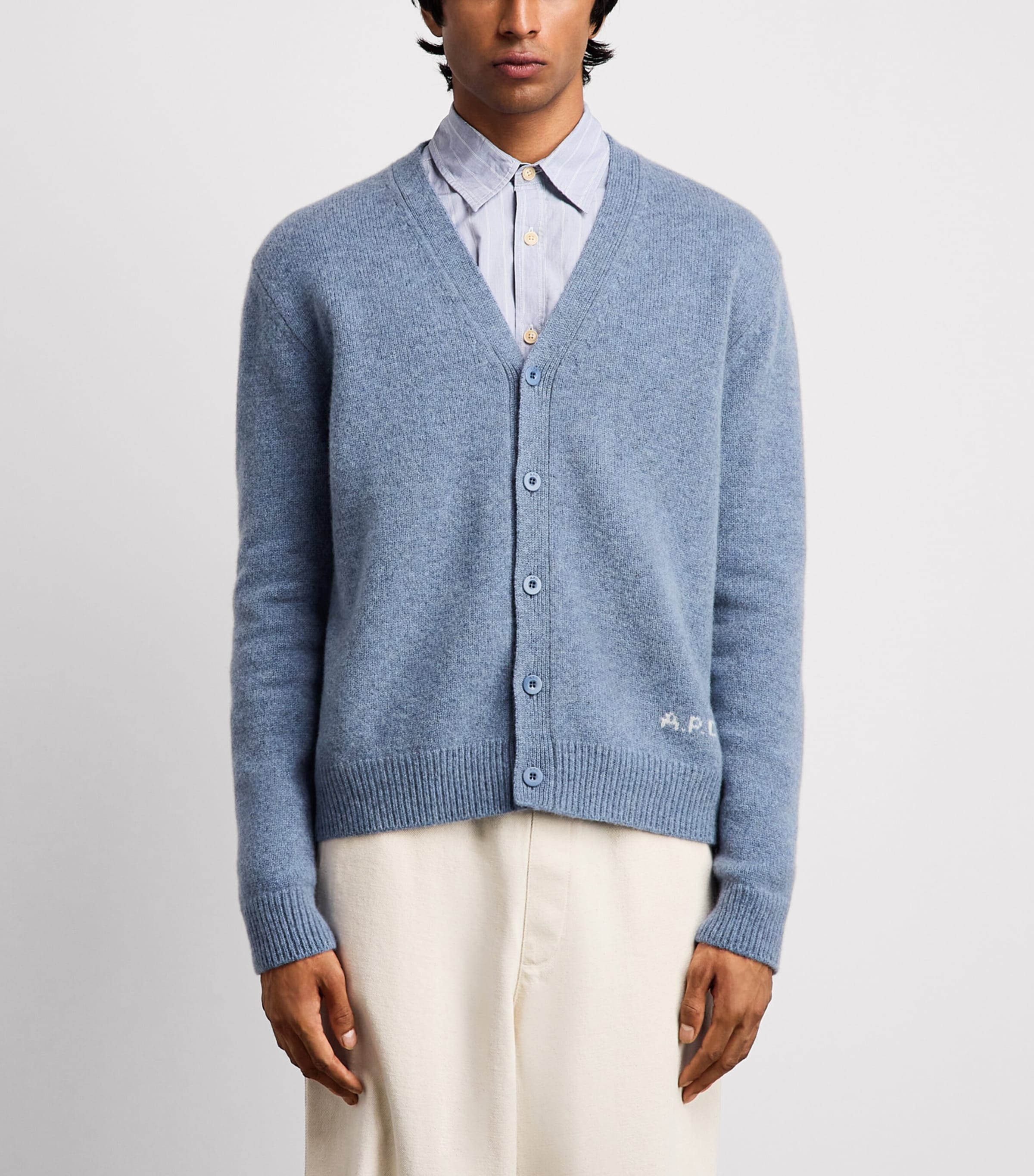 A.P.C. Mens Wool Kevin Cardigan Pie Bleu Gris Chine Image 4
