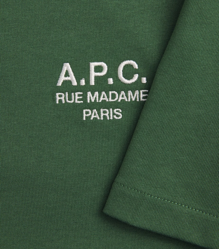 A.P.C. Mens Organic Cotton Rue Madame Logo T-Shirt Vert Fonce/blanc Image 6