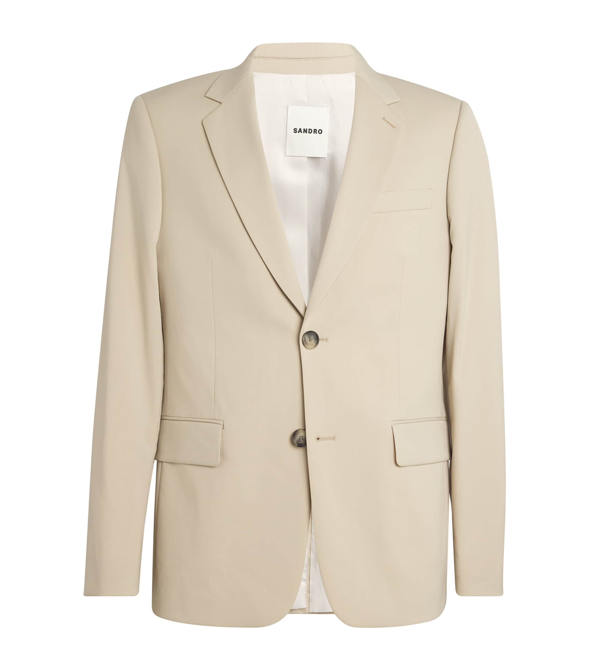 Shop Sandro Virgin Wool-blend Blazer In Beige