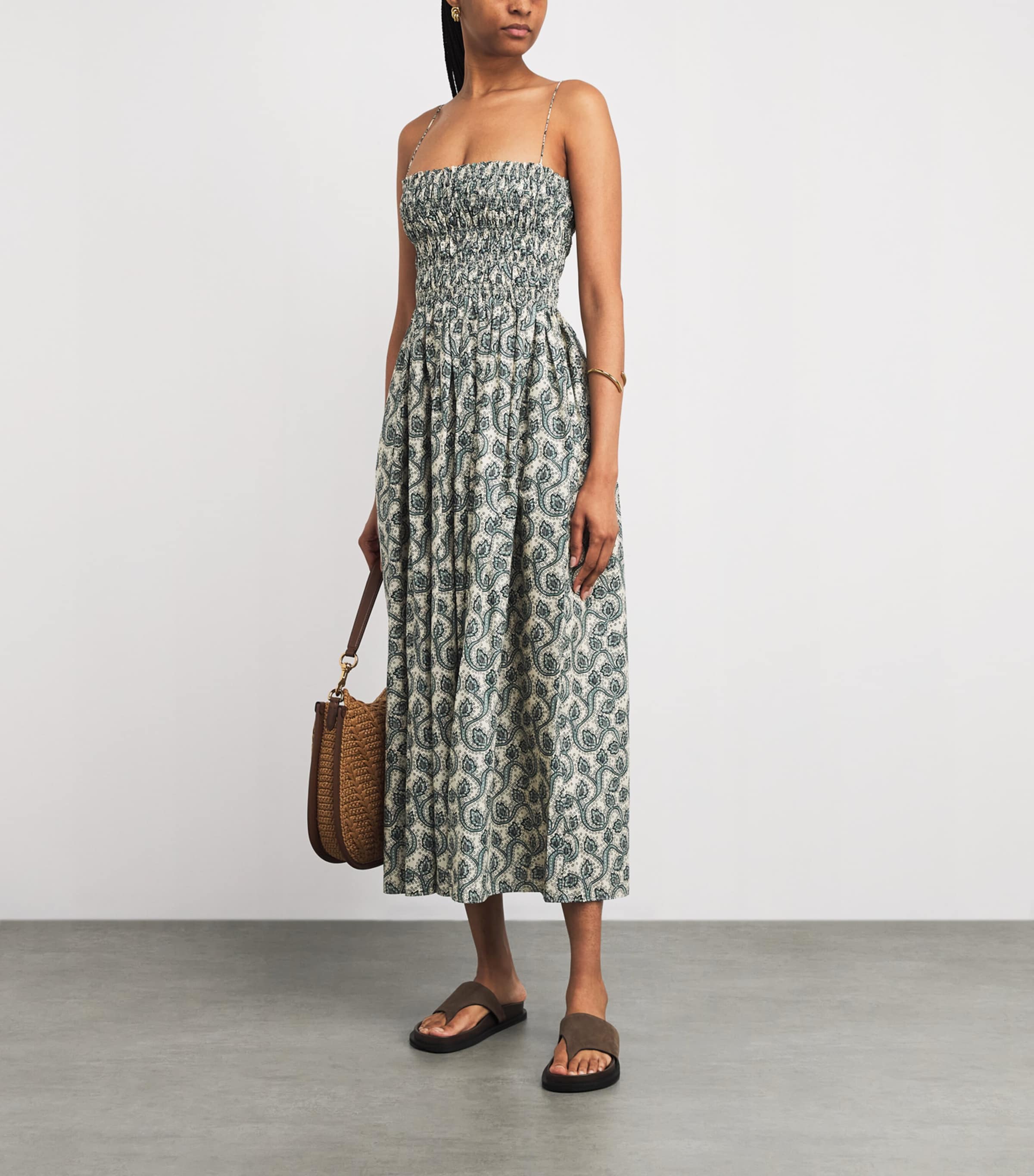 Cotton Shirred Maxi Dress VINE Image 2