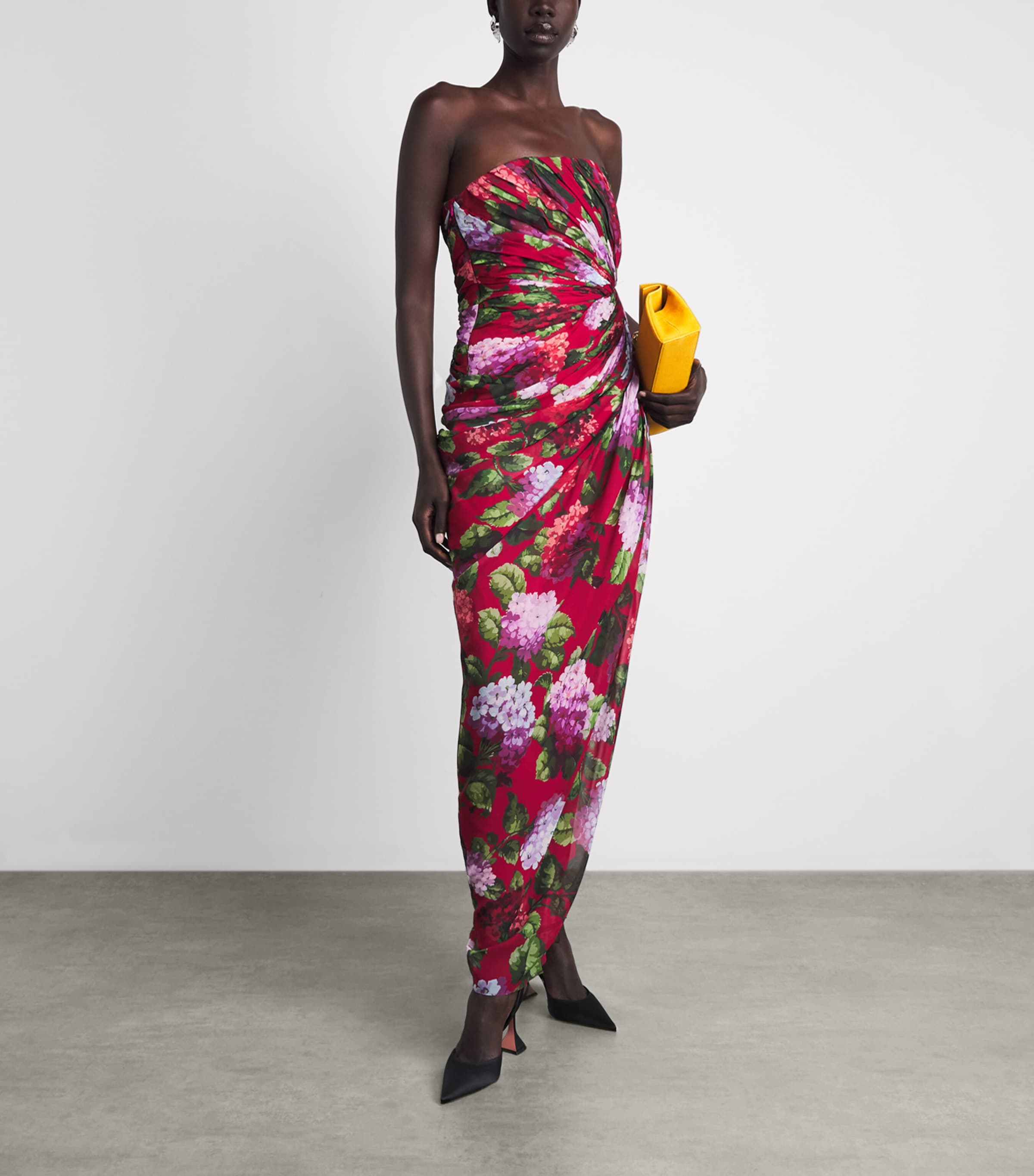 Carolina Herrera Womens Silk Floral Draped Midi Dress Cranberry/multi Image 2