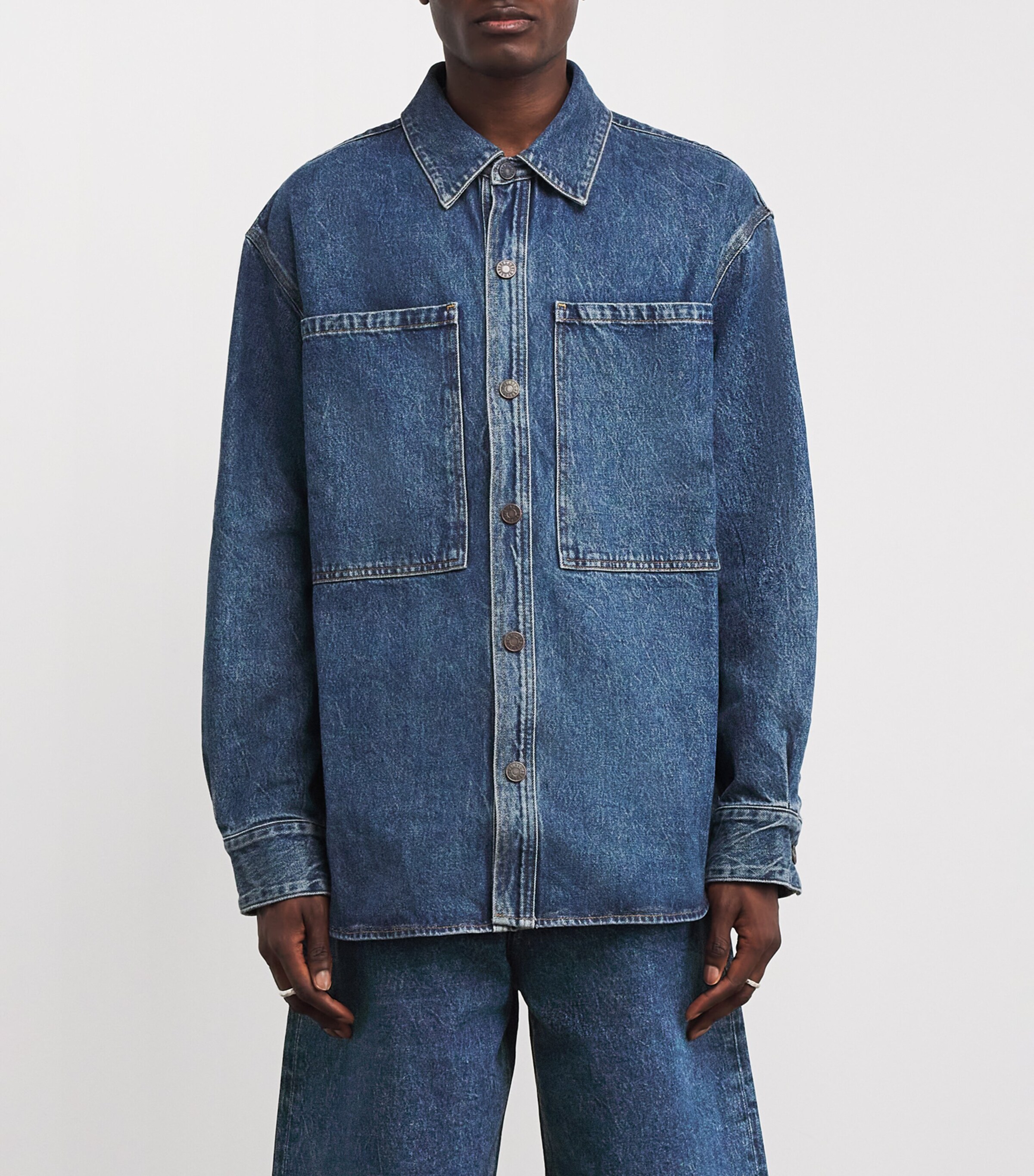 AGOLDE Mens Oversized Atticus Denim Shirt Creased Dk Indigo Image 3
