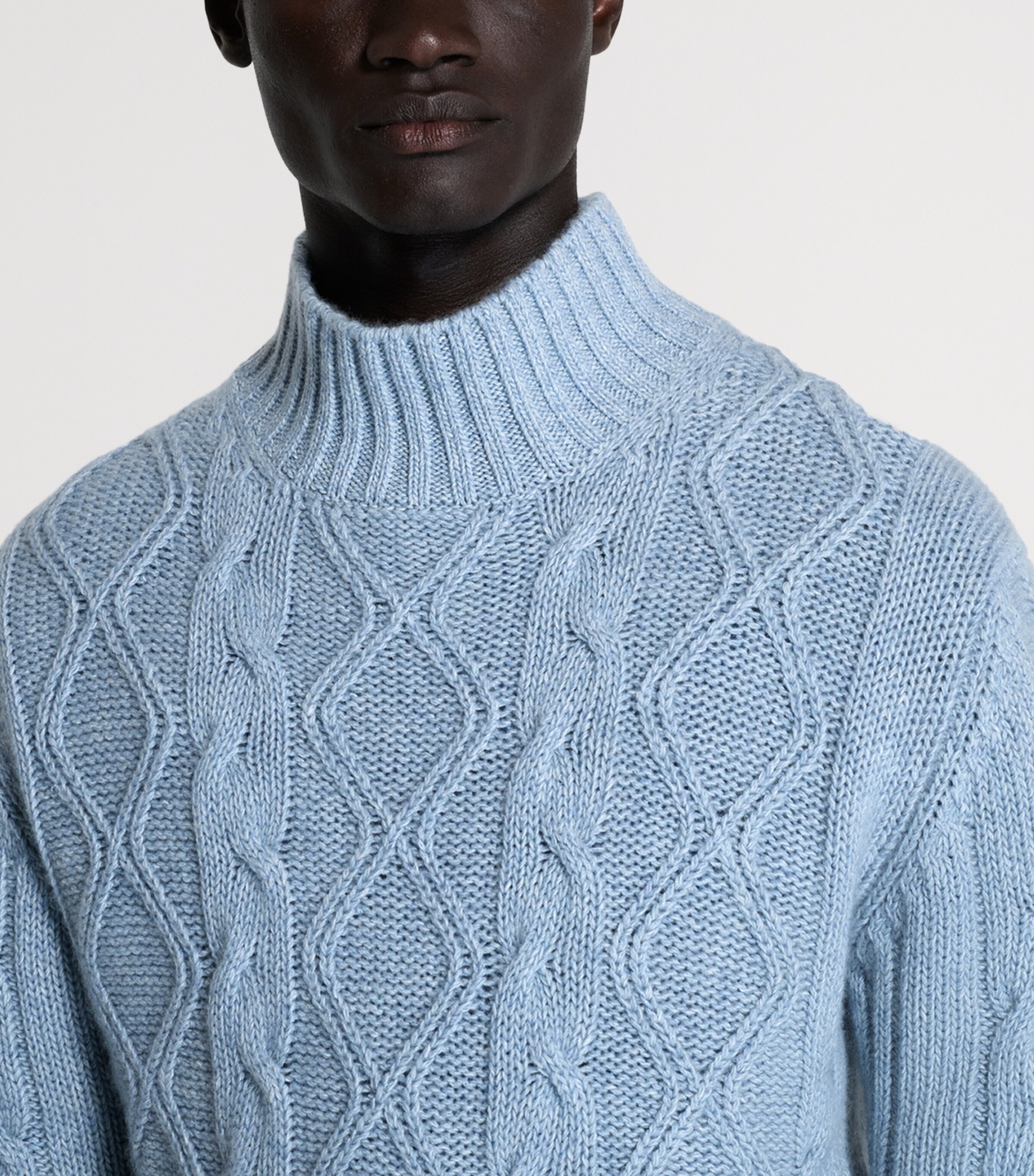 Dunhill Mens Cashmere-Blend Aran Cable-Knit Sweater Denim Image 5