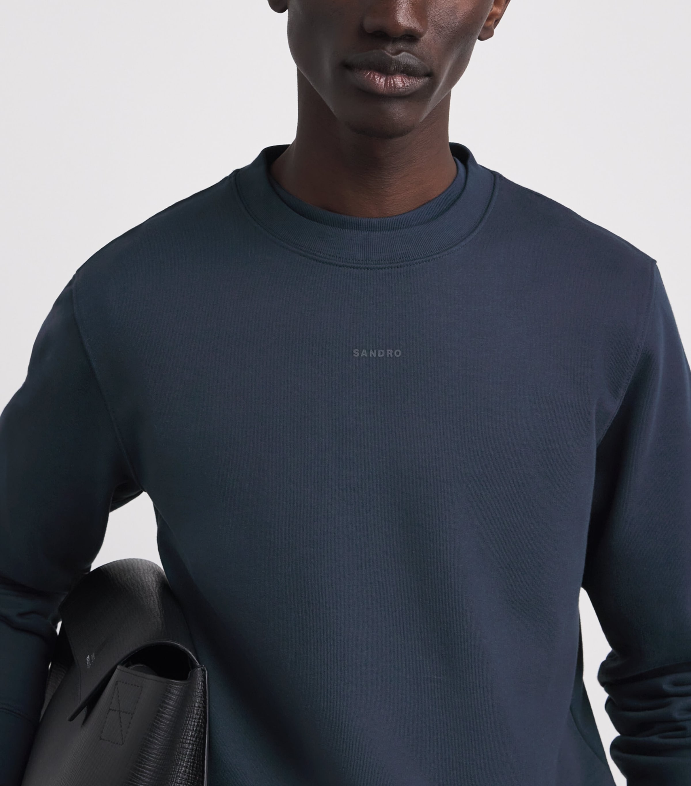 Sandro Paris Mens Cotton Logo Sweatshirt Navy Blue Image 3