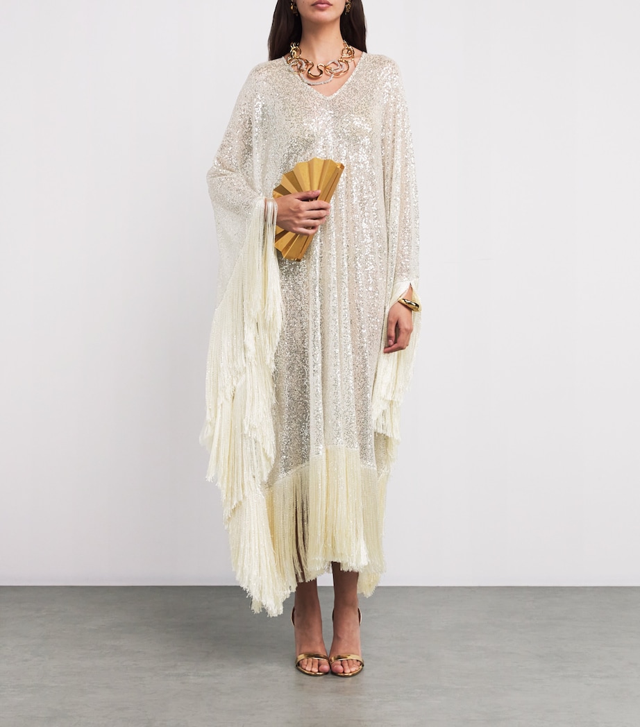 Fringe-Trim Sequinned Kaftan CHAMPAGNE Image 2