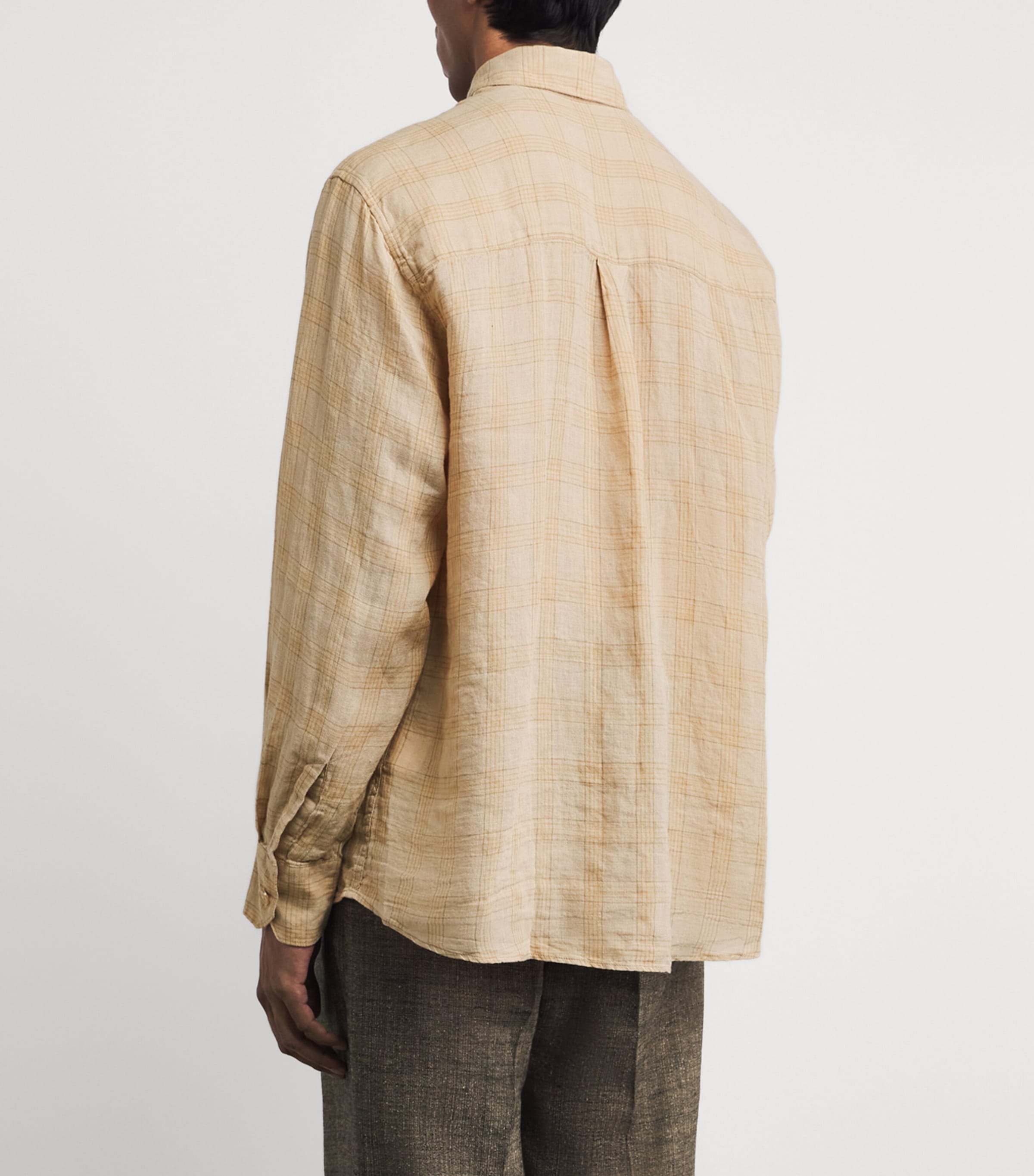 Our Legacy Mens Cotton-Linen-Blend Check Above Shirt Vacay Check Image 5