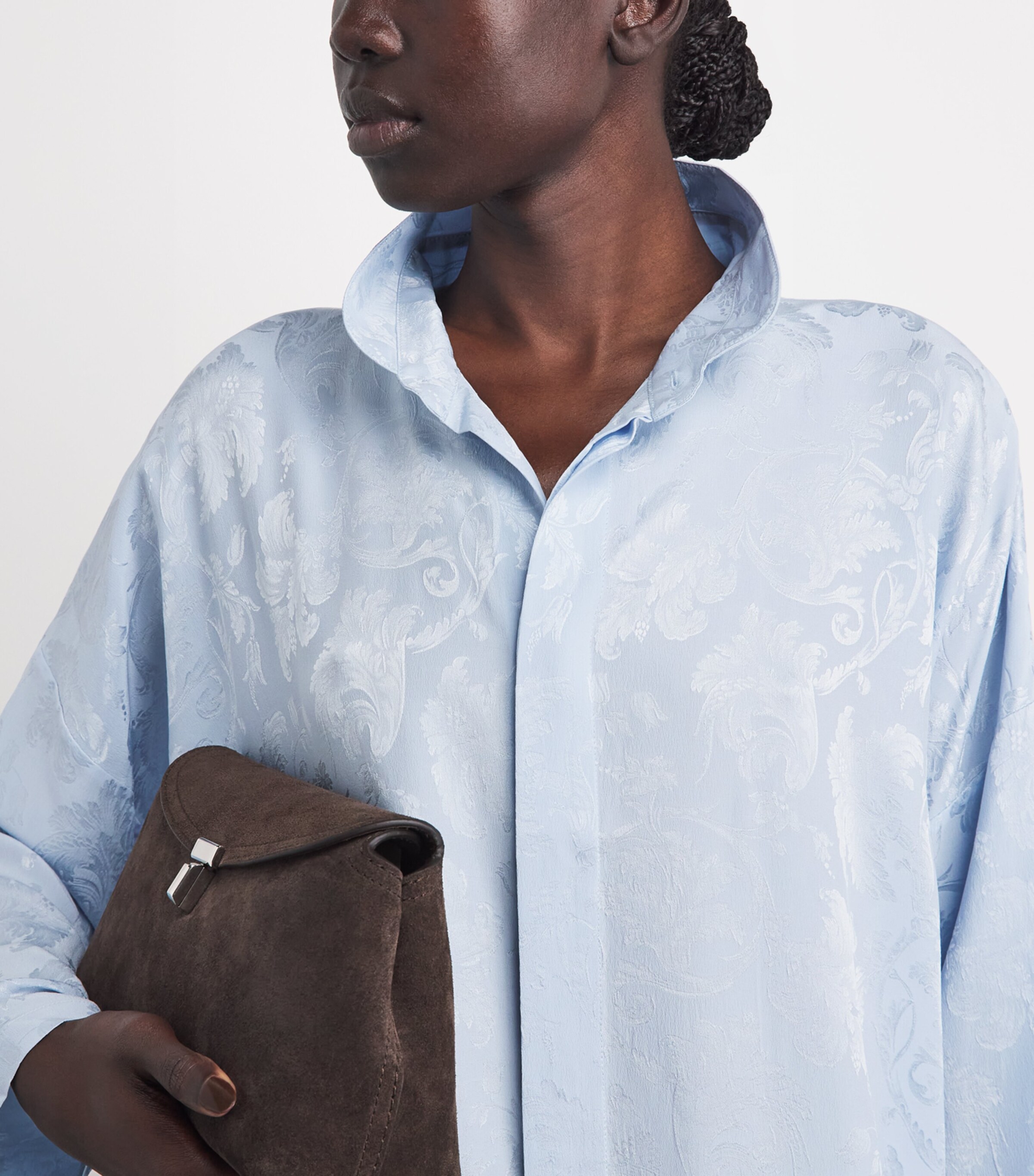 Eskandar Womens Silk Double-Stand Collar Shirt Brgtnbl Image 3
