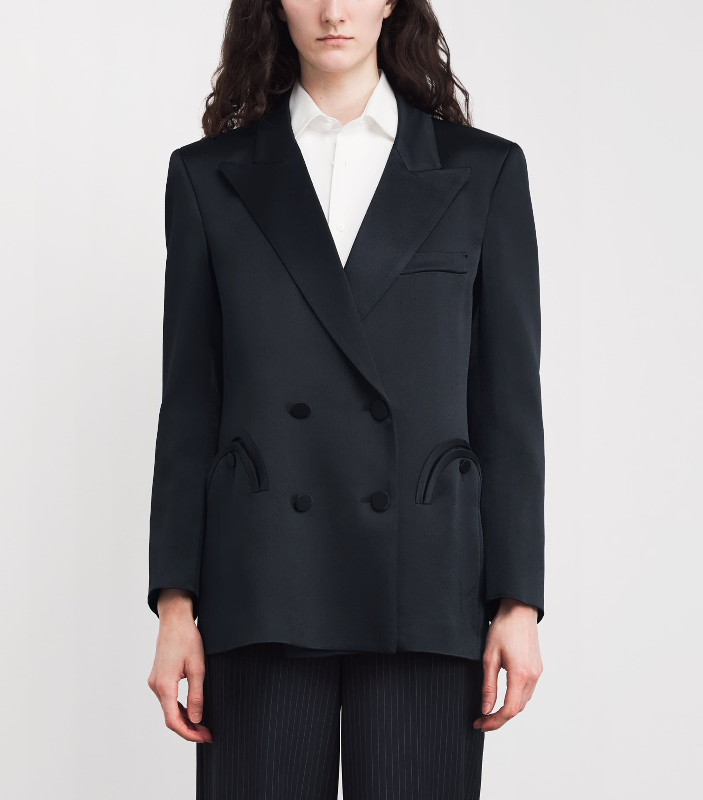 Satin Everynight Double-Breasted Blazer 0017 DARK NAVY Image 3