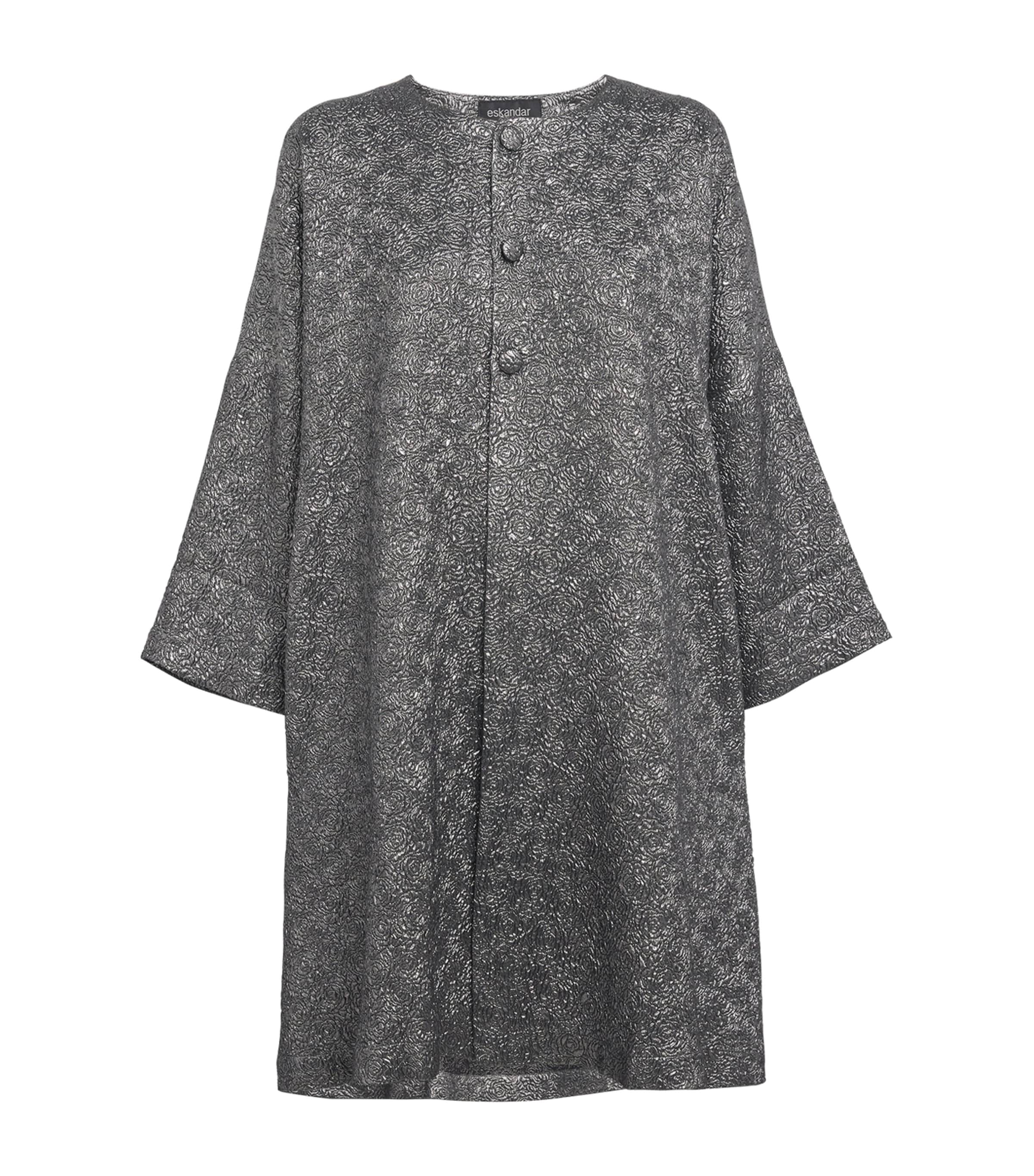 Eskandar Metallic Floral Round-neck Coat