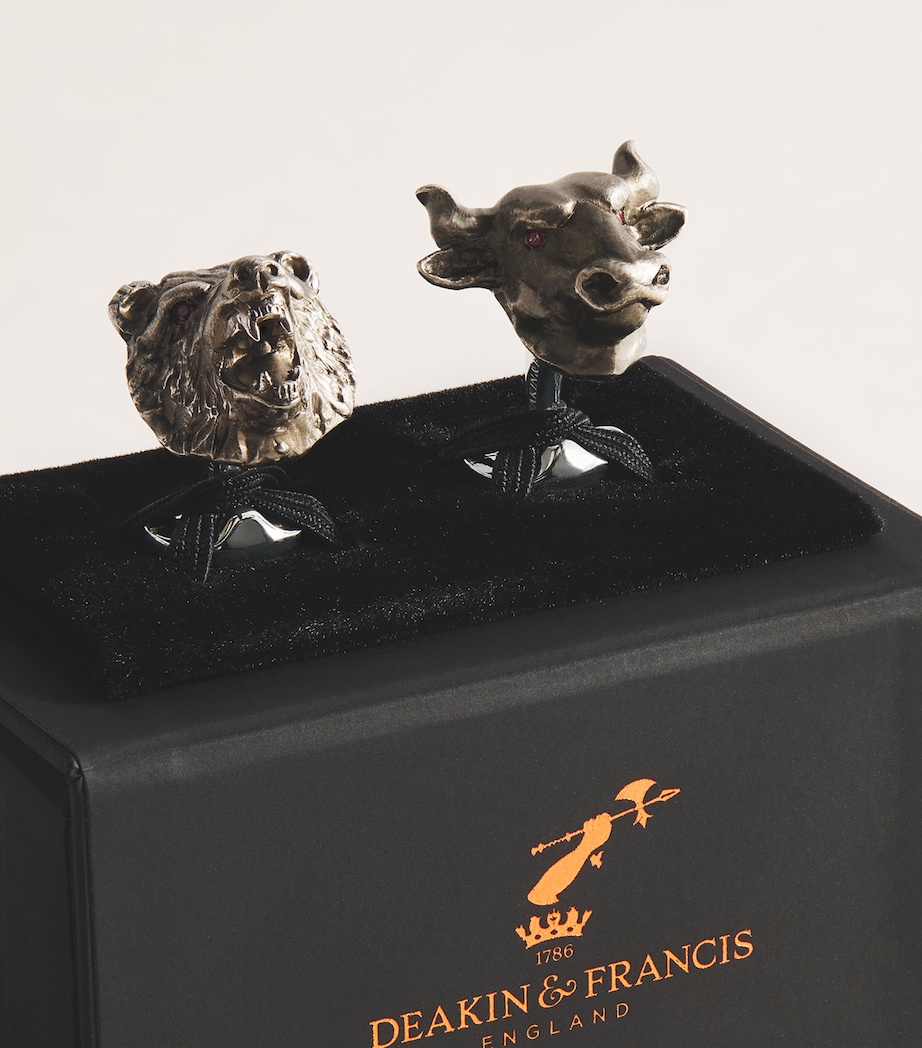 Deakin & Francis Sterling Silver Bull & Bear Cufflinks Black Image 3