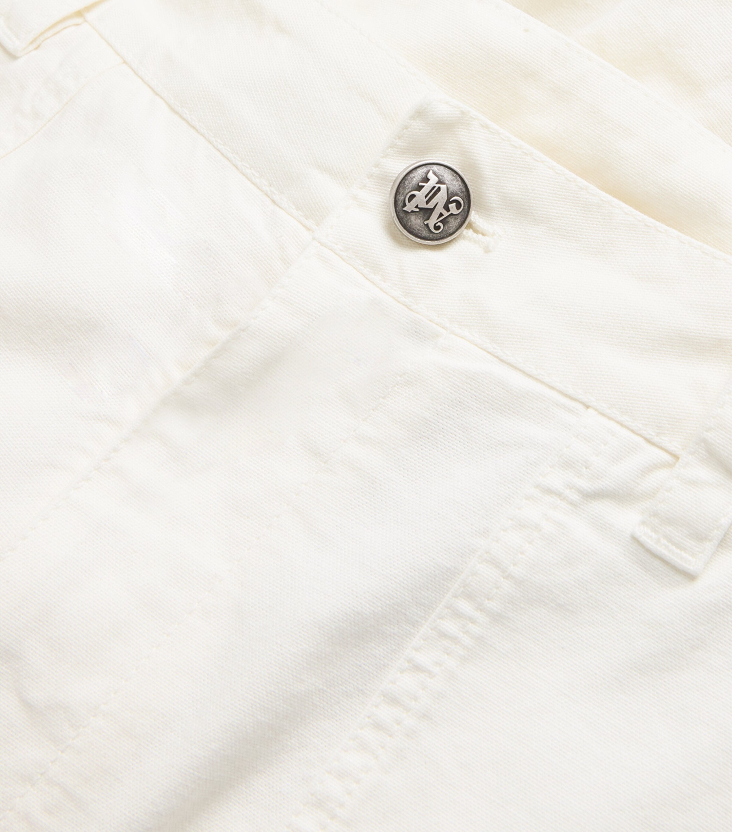 Palm Angels Mens Cotton Monogrammed Workwear Trousers Off White Off White Image 5