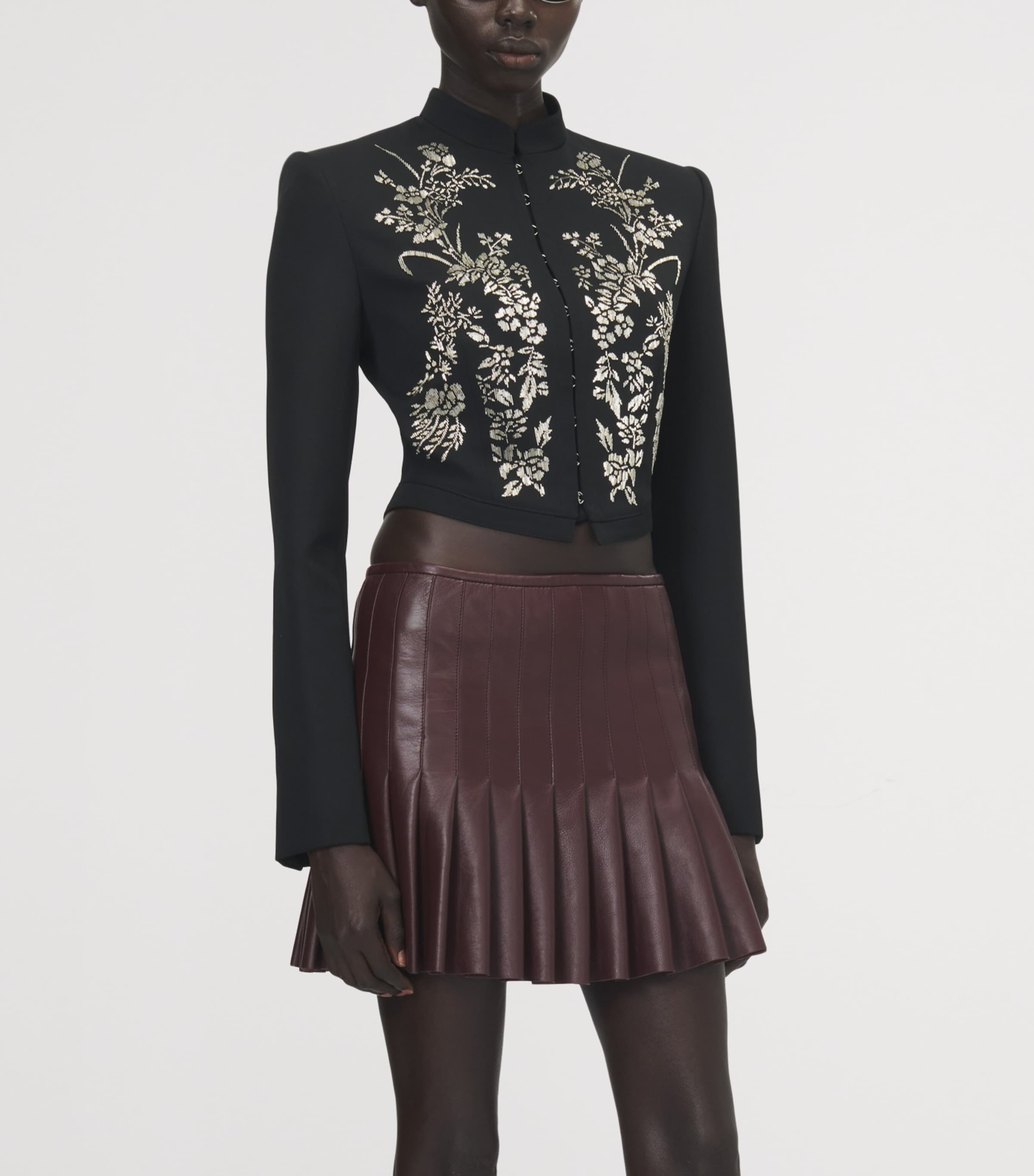 McQueen Womens Wool Embroidered Floral Cropped Jacket Image 5