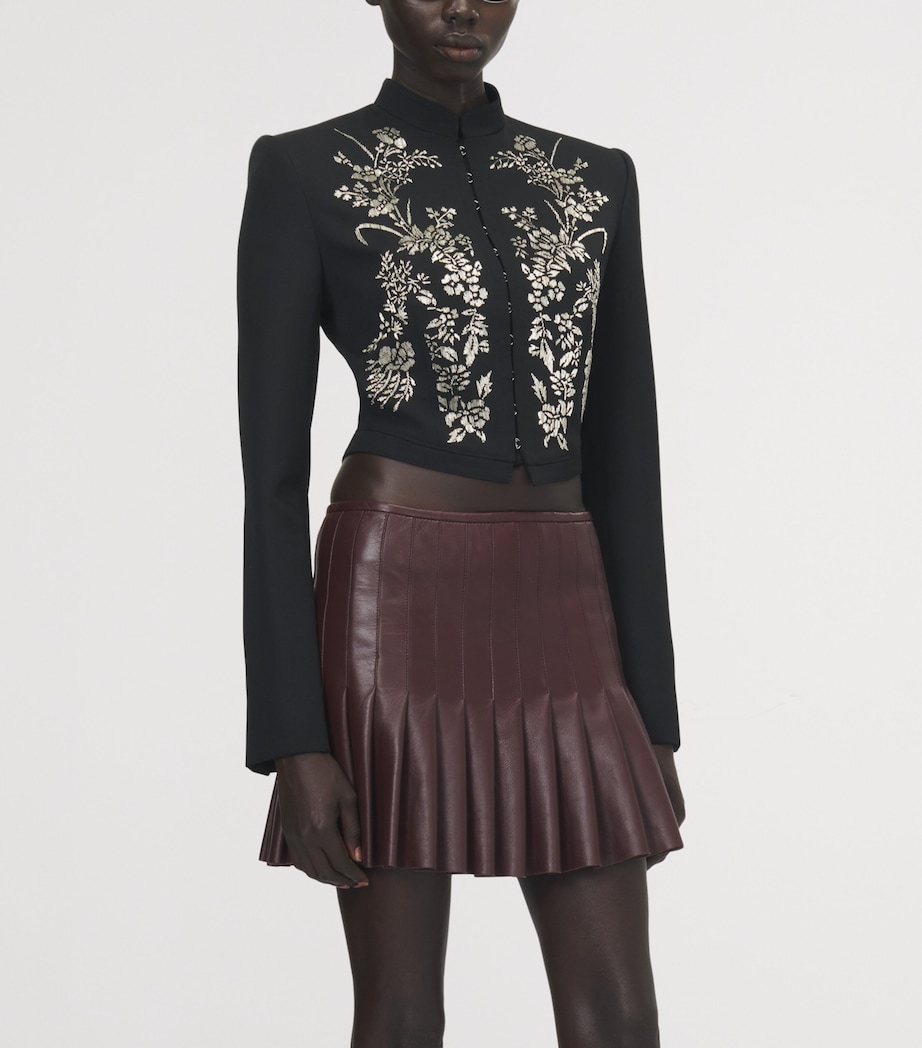 McQueen Womens Wool Embroidered Floral Cropped Jacket Image 5