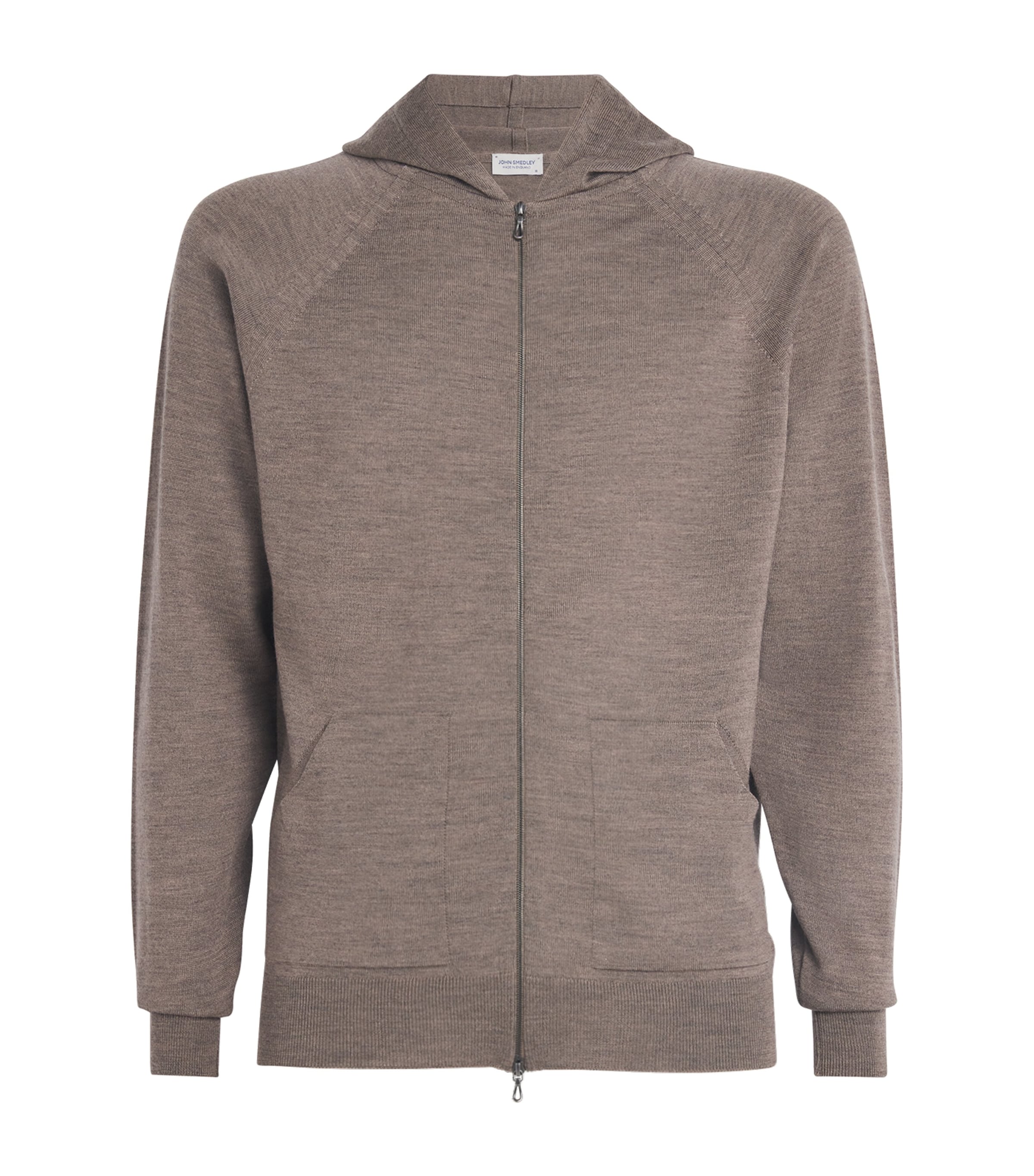 John Smedley Mens Extra Fine Merino Wool Carty Zip-Up Hoodie Mushroom Image 1