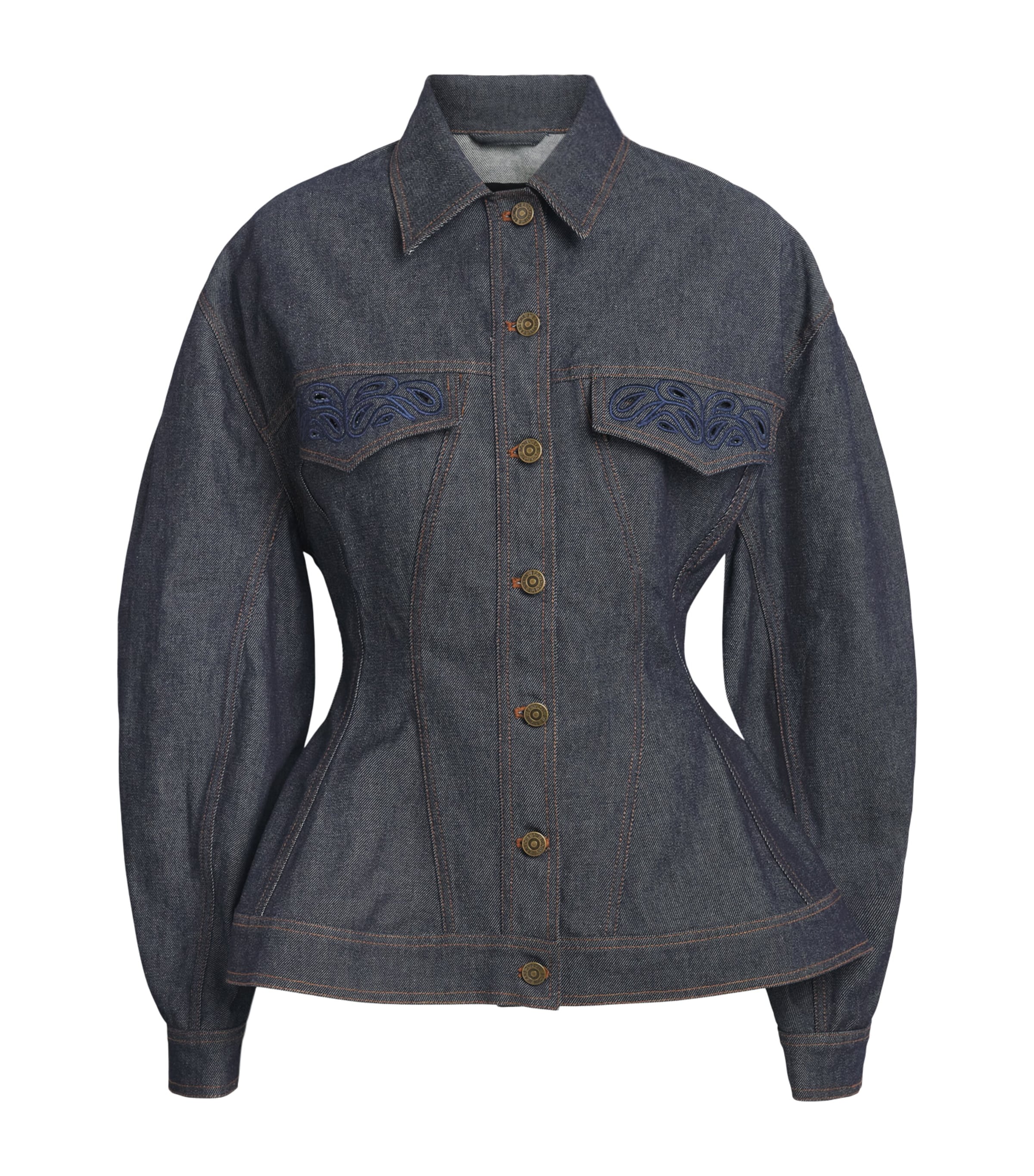 Christie Brown Womens Laser-Cut Denim Jacket Nvb Image 1