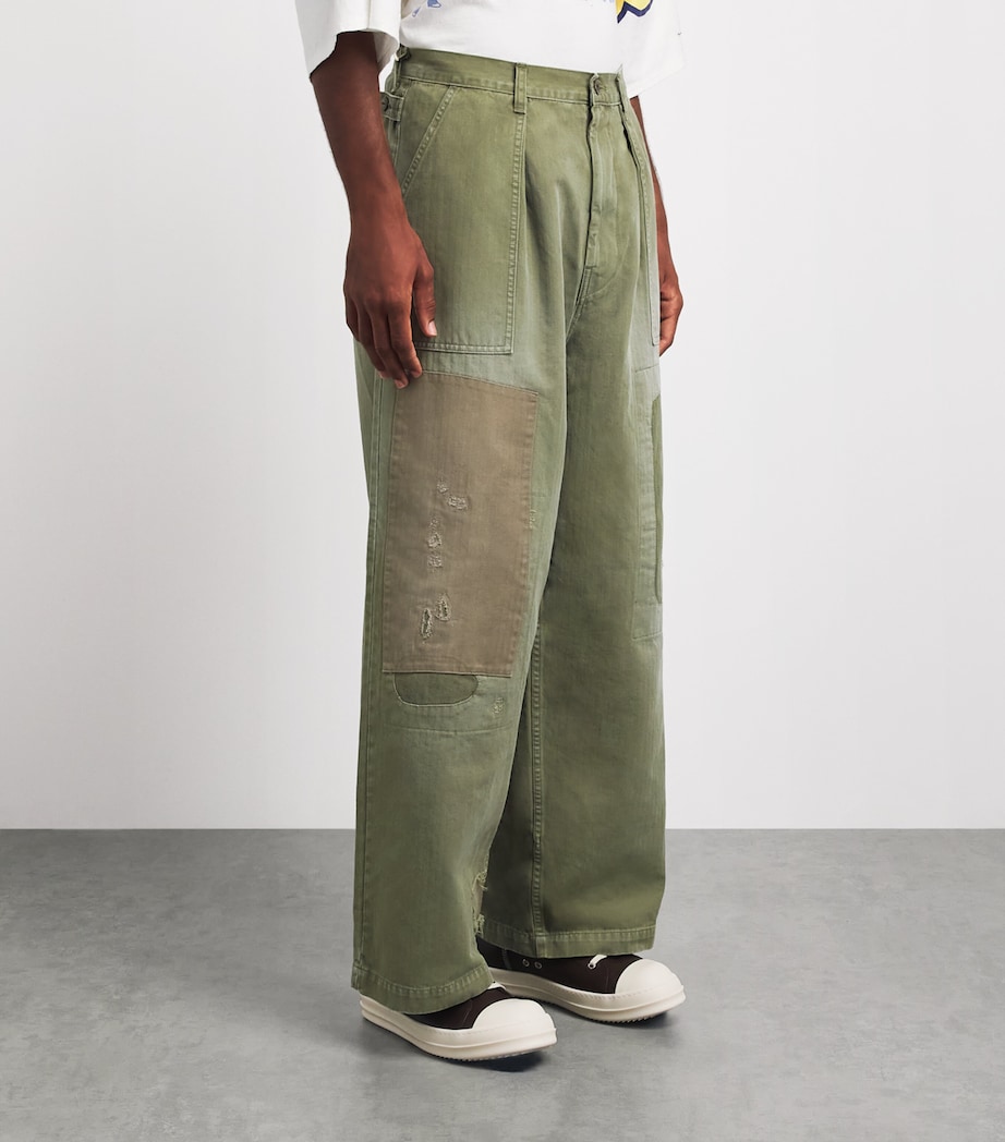 Kapital Mens Fatigue Herringbone Baggie Jeans Khaki Image 4
