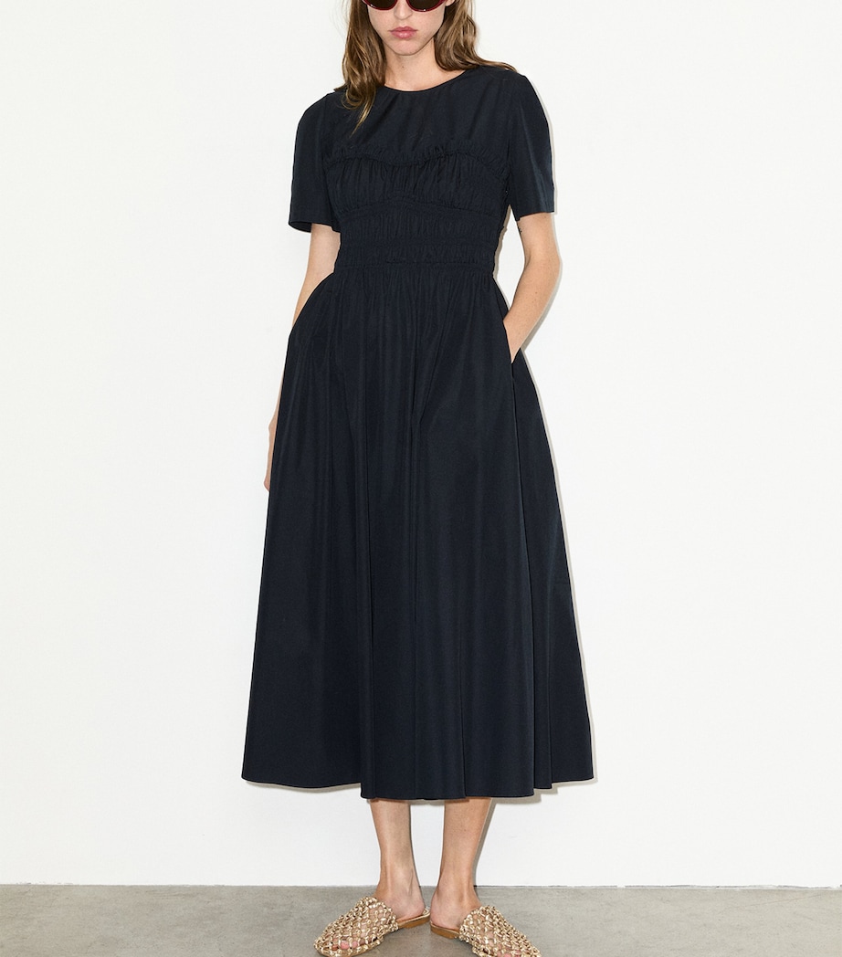 MAX&Co. Womens Cotton-Virgin Wool Shirred Midi Dress Black Image 6