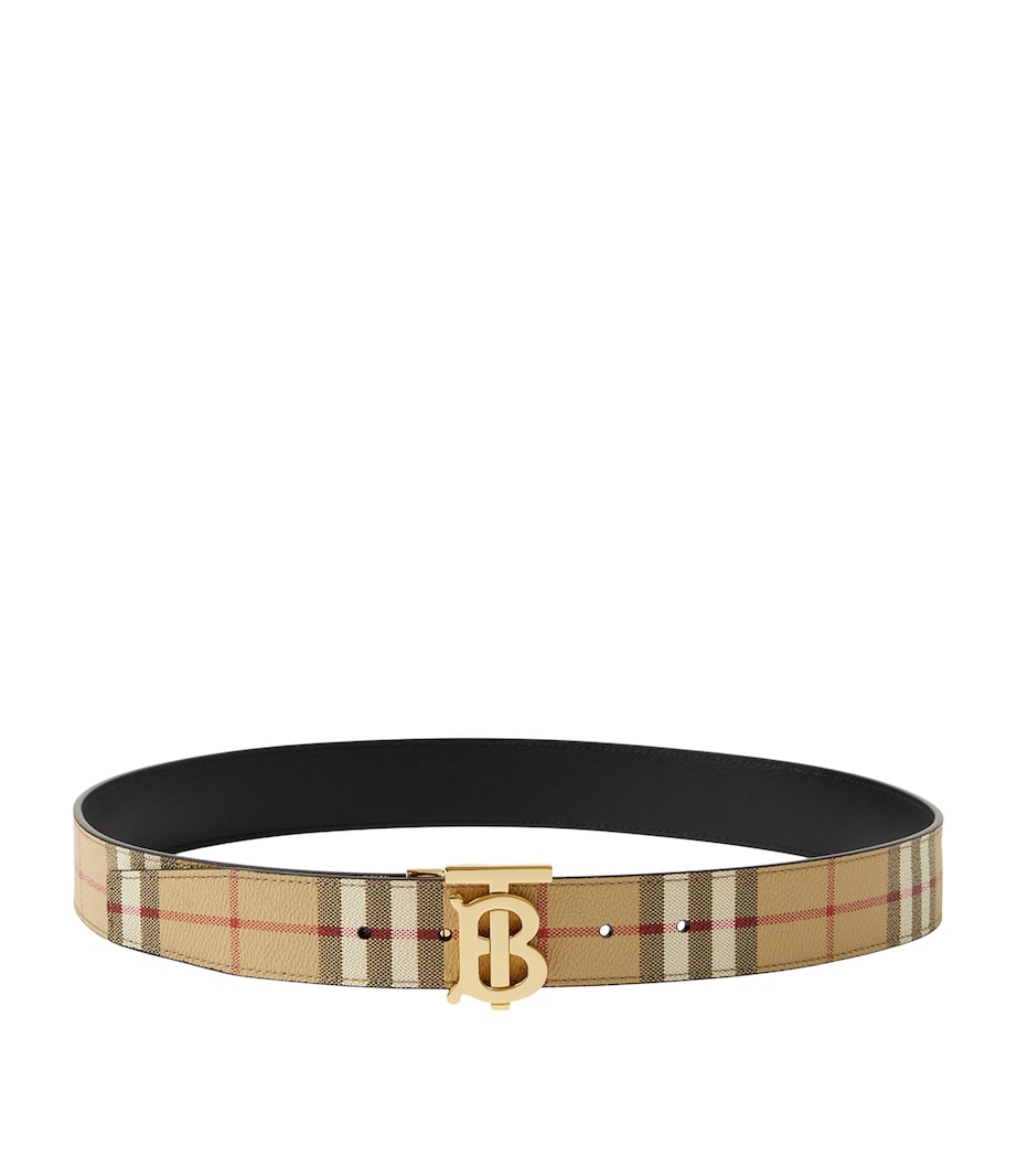 Leather and Check Reversible TB Belt ARCHIVE BEIGE/GOLD Image 1