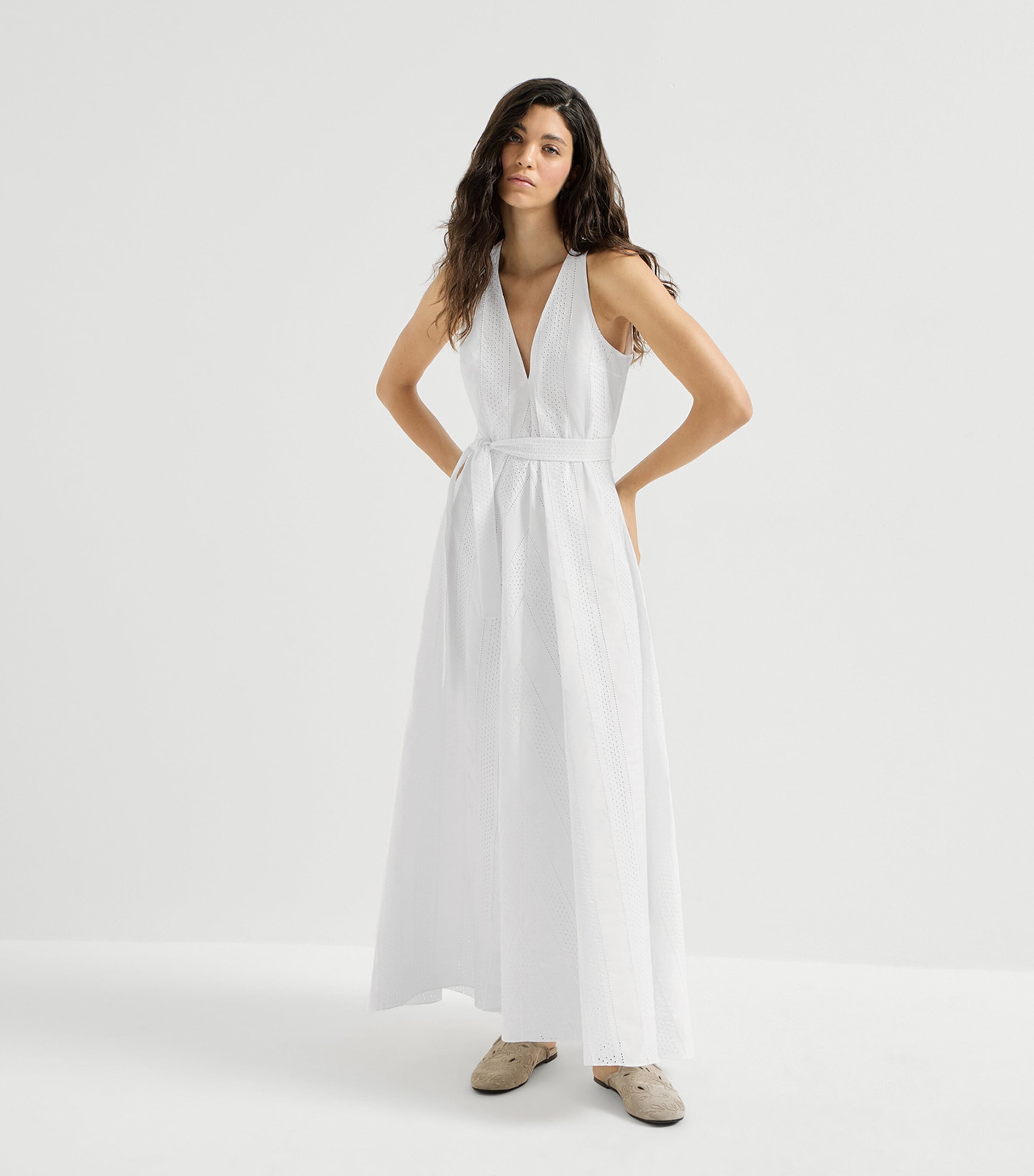 Brunello Cucinelli Womens Techno Cotton Broderie Anglaise Maxi Dress Image 3