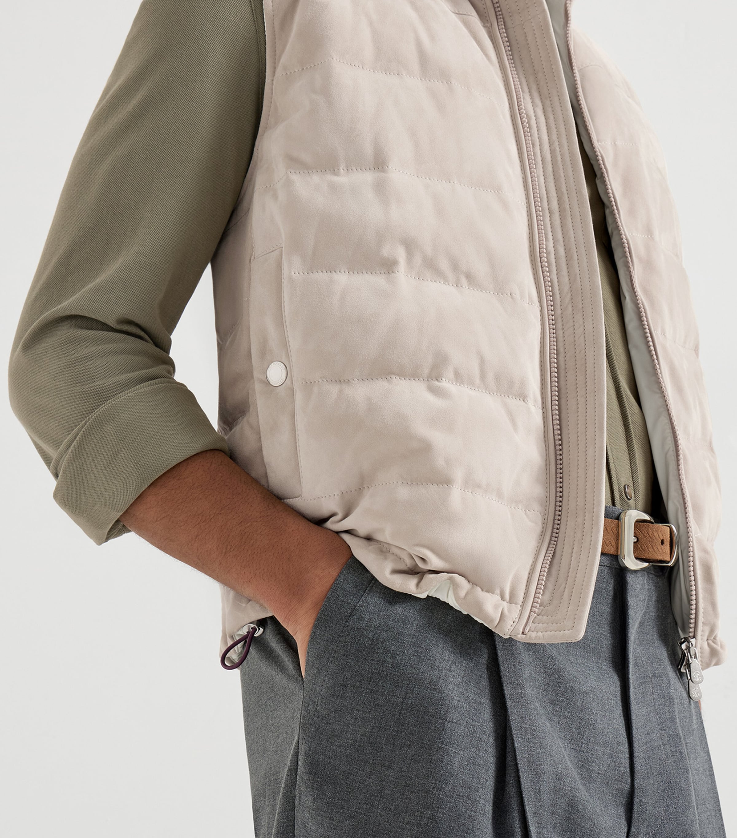 Brunello Cucinelli Mens Suede Quilted Down Gilet Image 6
