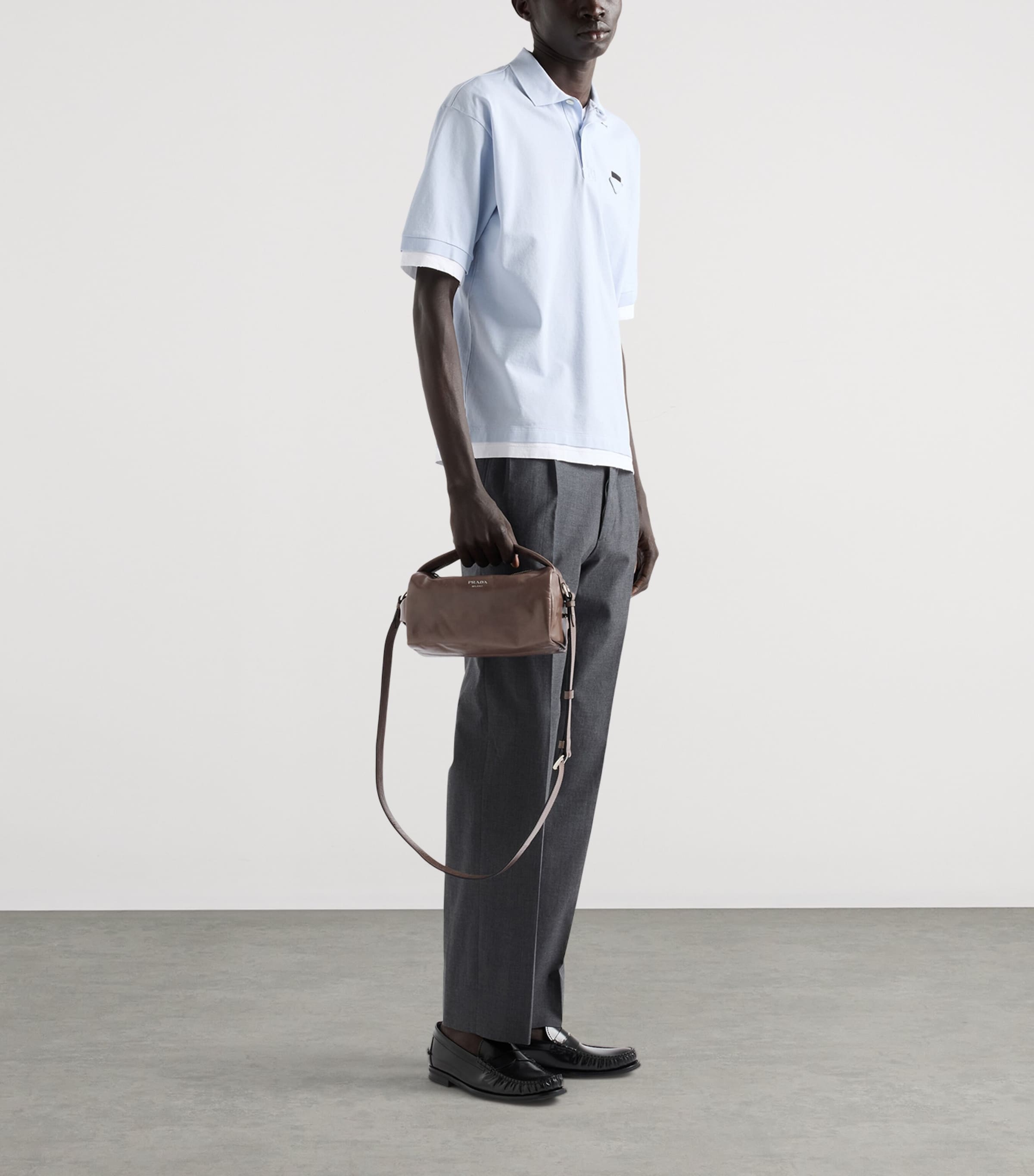 Prada Leather Shoulder Bag Grey Image 3
