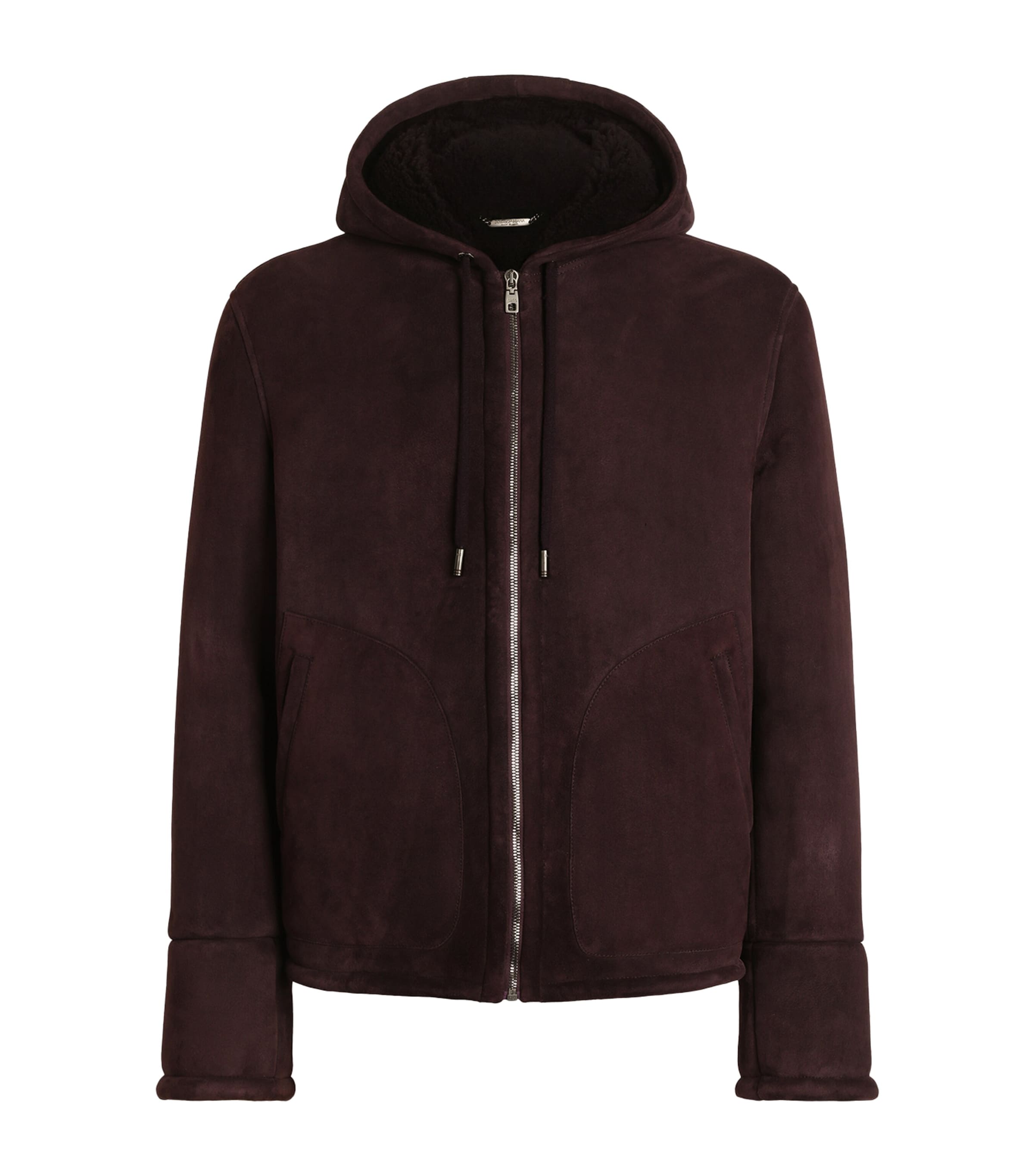 Dolce&Gabbana Mens Suede Fleece Hooded Jacket Brown Dark V Image 1