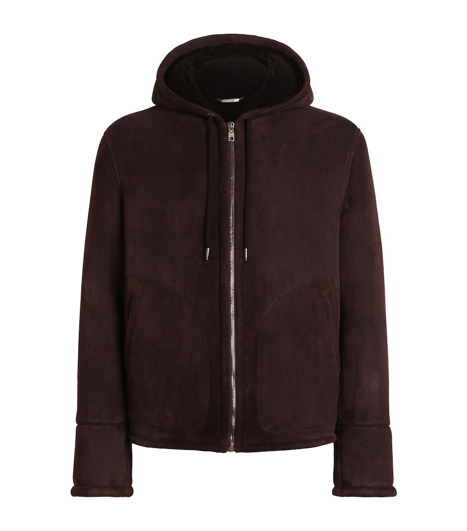 Dolce&Gabbana Mens Suede Fleece Hooded Jacket Brown Dark V Image 1