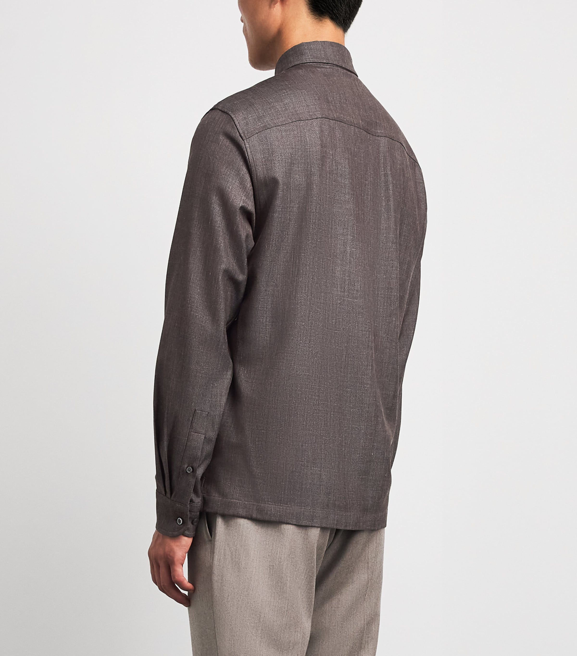 Paul & Shark Mens Wool-Silk-Linen-Blend Overshirt Dove Grey Image 5