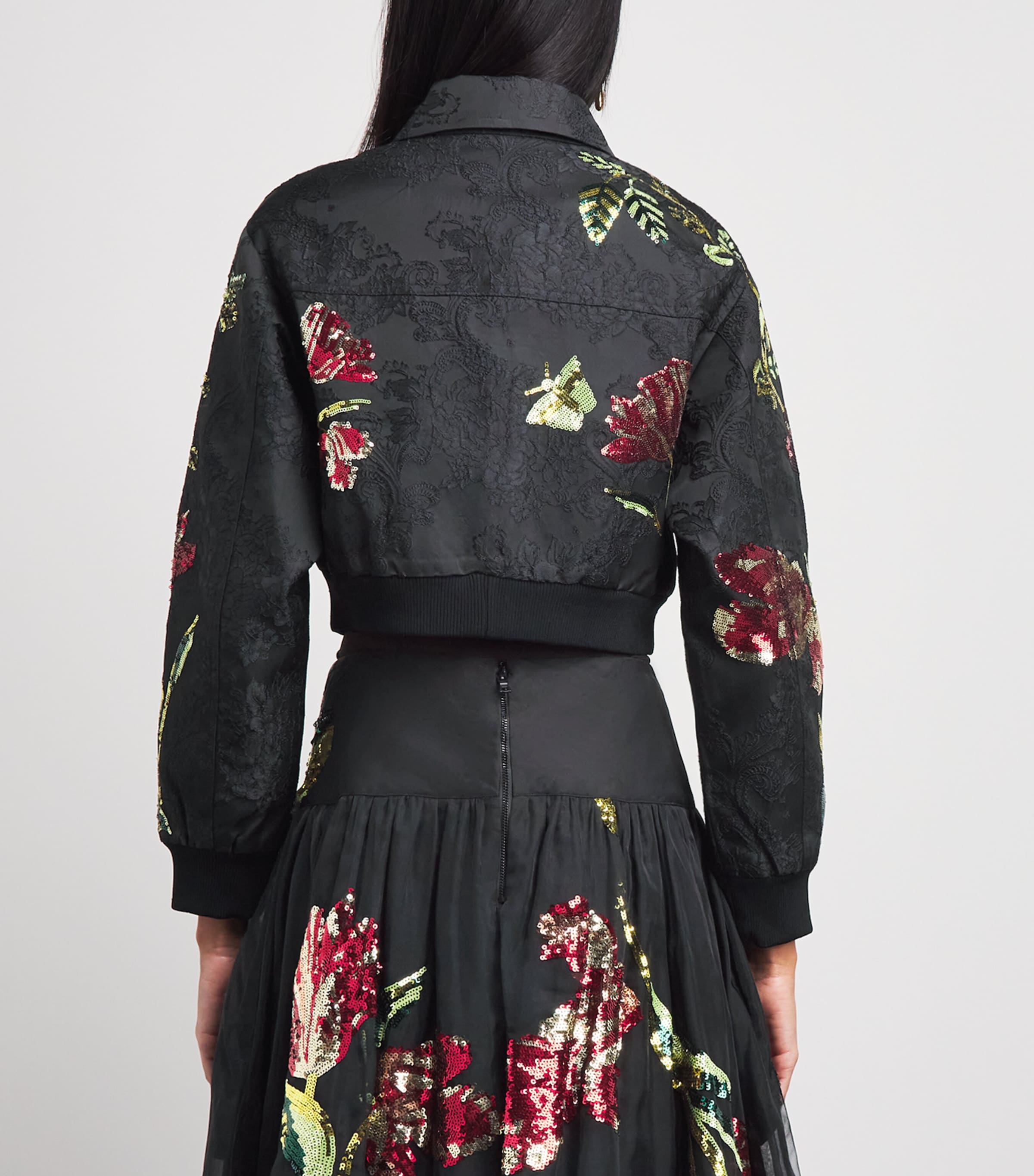 Alice+Olivia Womens Embellished Edmond Varsity Jacket Soft Tulip Blck Image 5