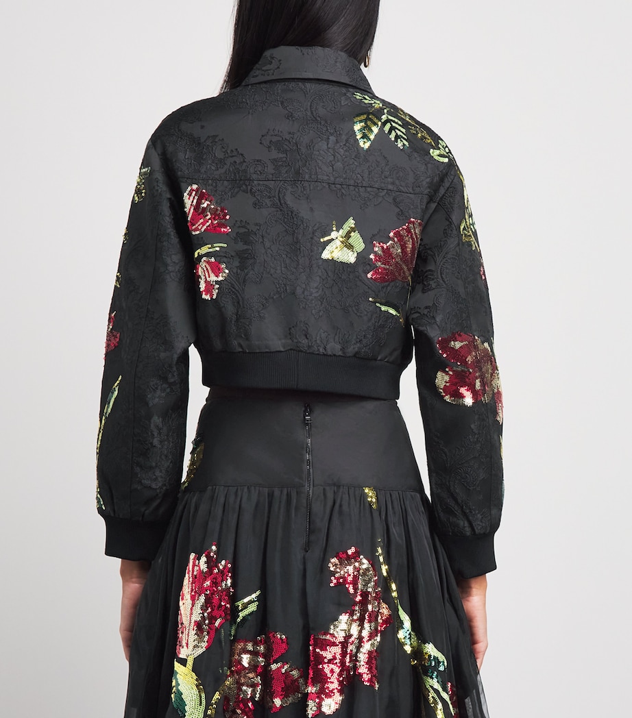 Alice+Olivia Womens Embellished Edmond Varsity Jacket Soft Tulip Blck Image 5