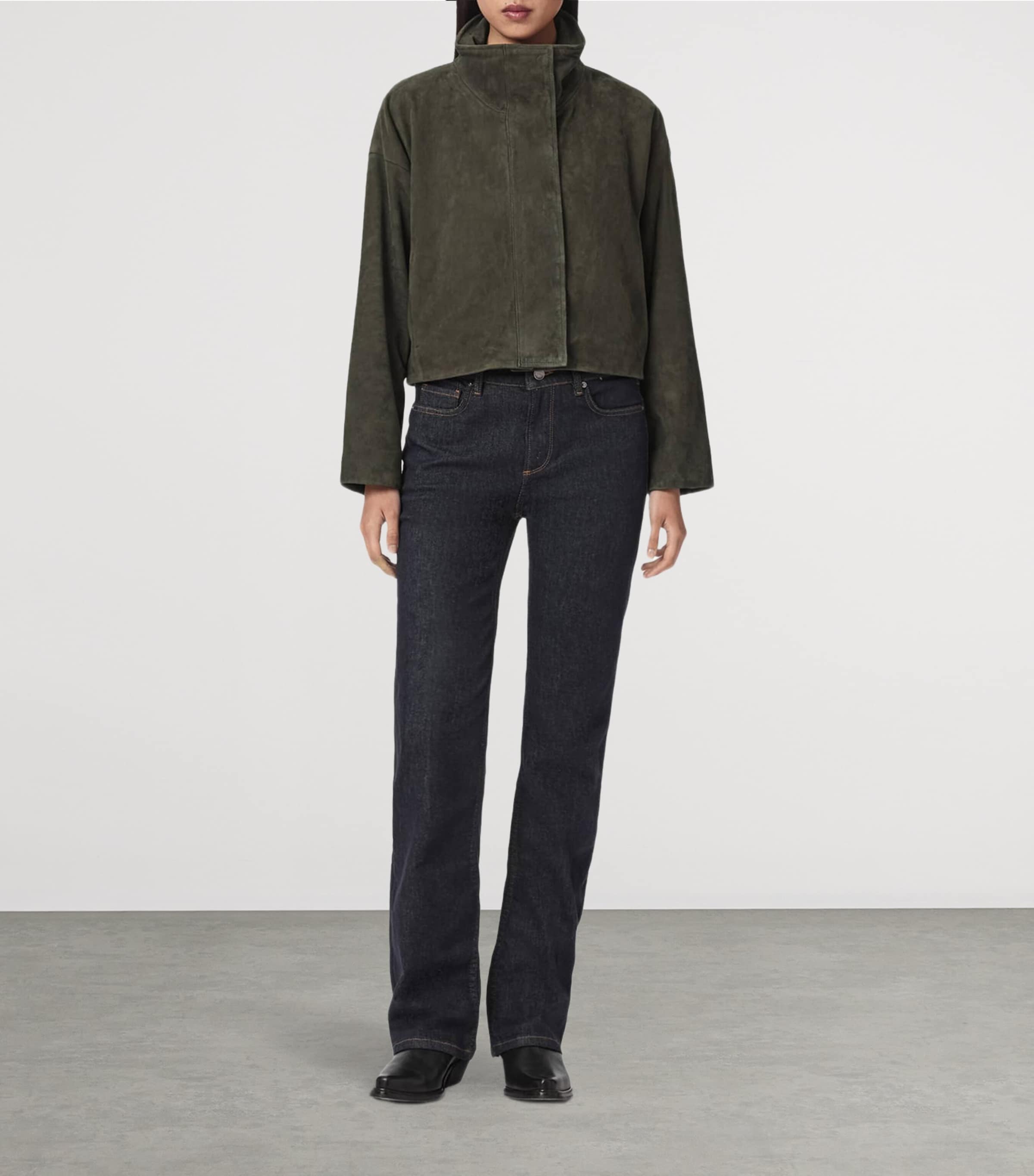 AllSaints Womens Suede Ryder Jacket Khaki Green Image 2