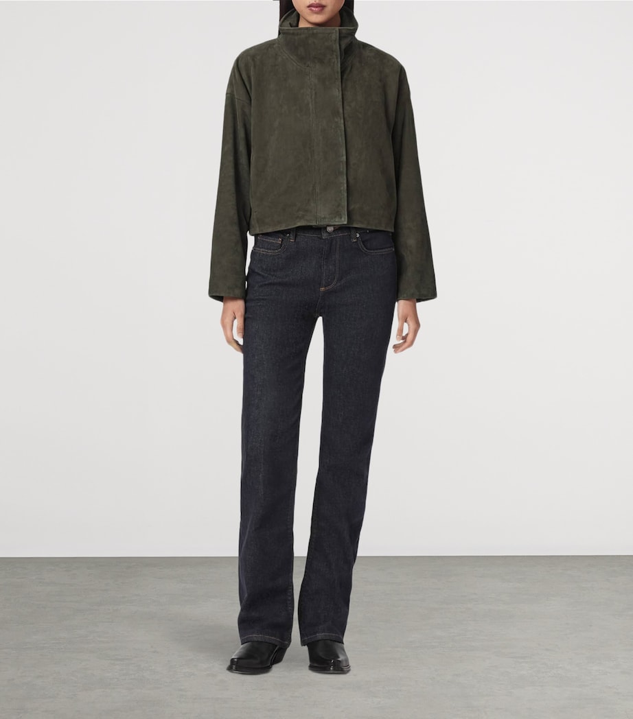 AllSaints Womens Suede Ryder Jacket Khaki Green Image 2