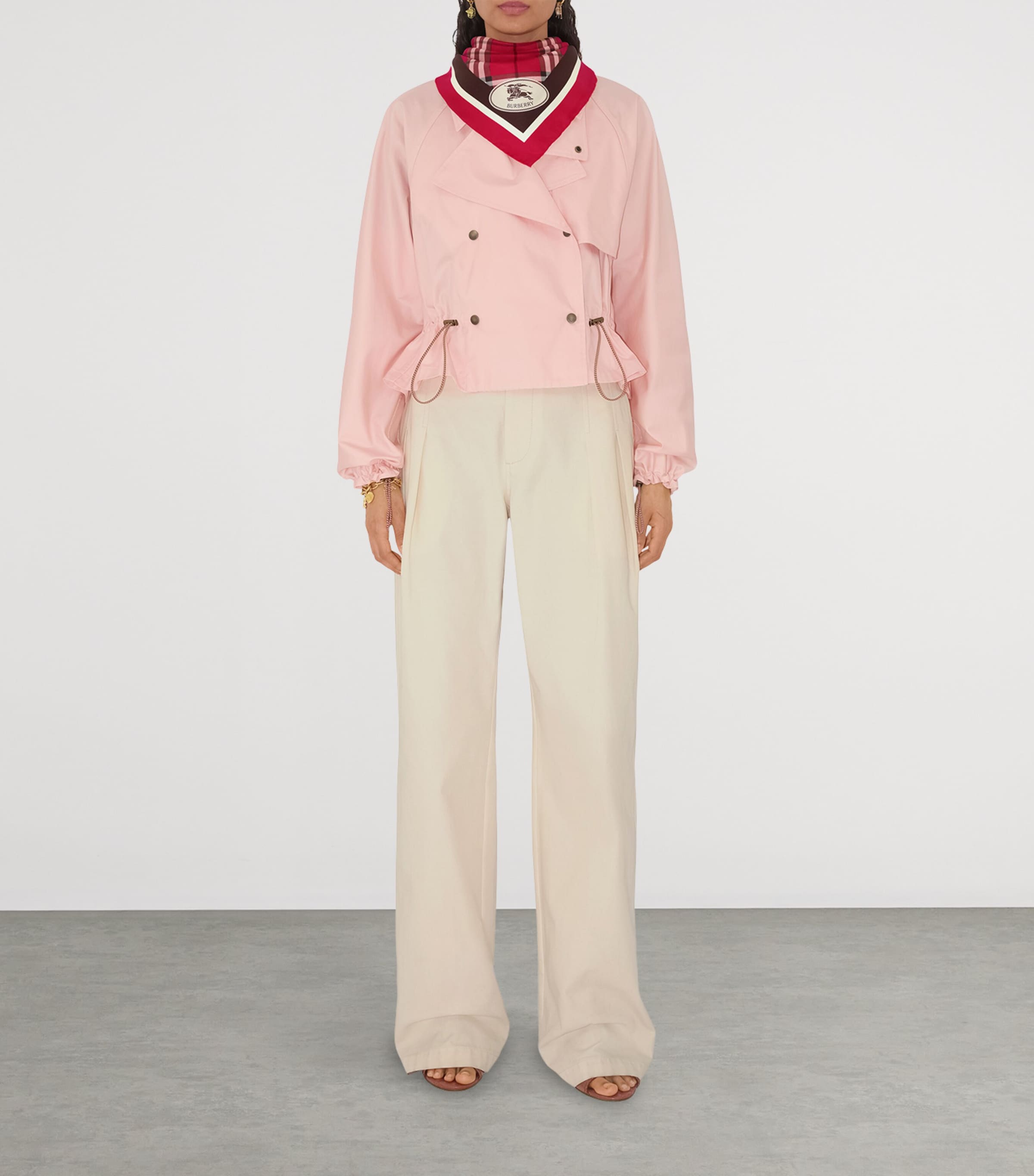 Silk Check Scarf POST RED Image 2