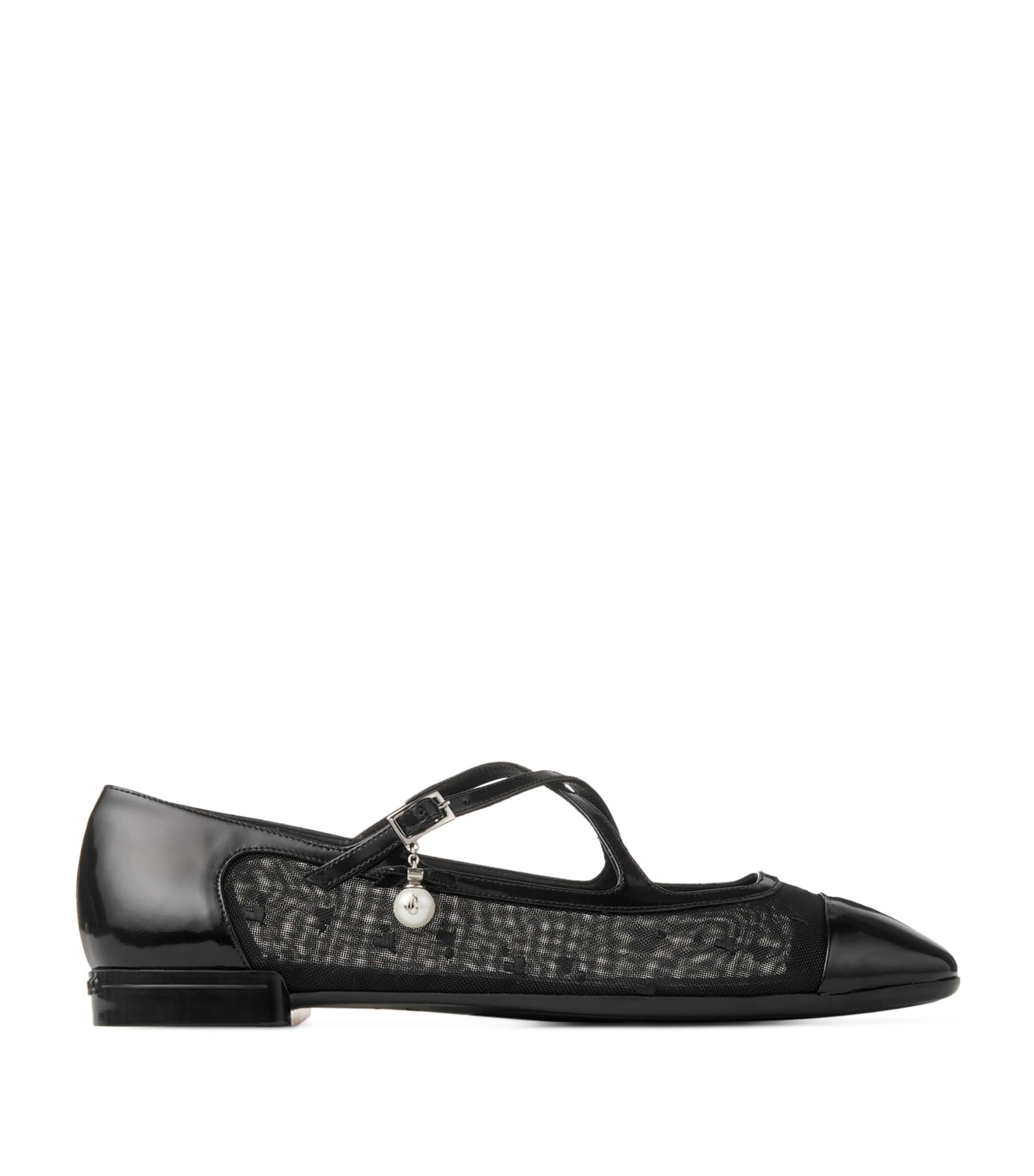 Jimmy Choo Eleri Patent Leather-mesh Ballet Flats