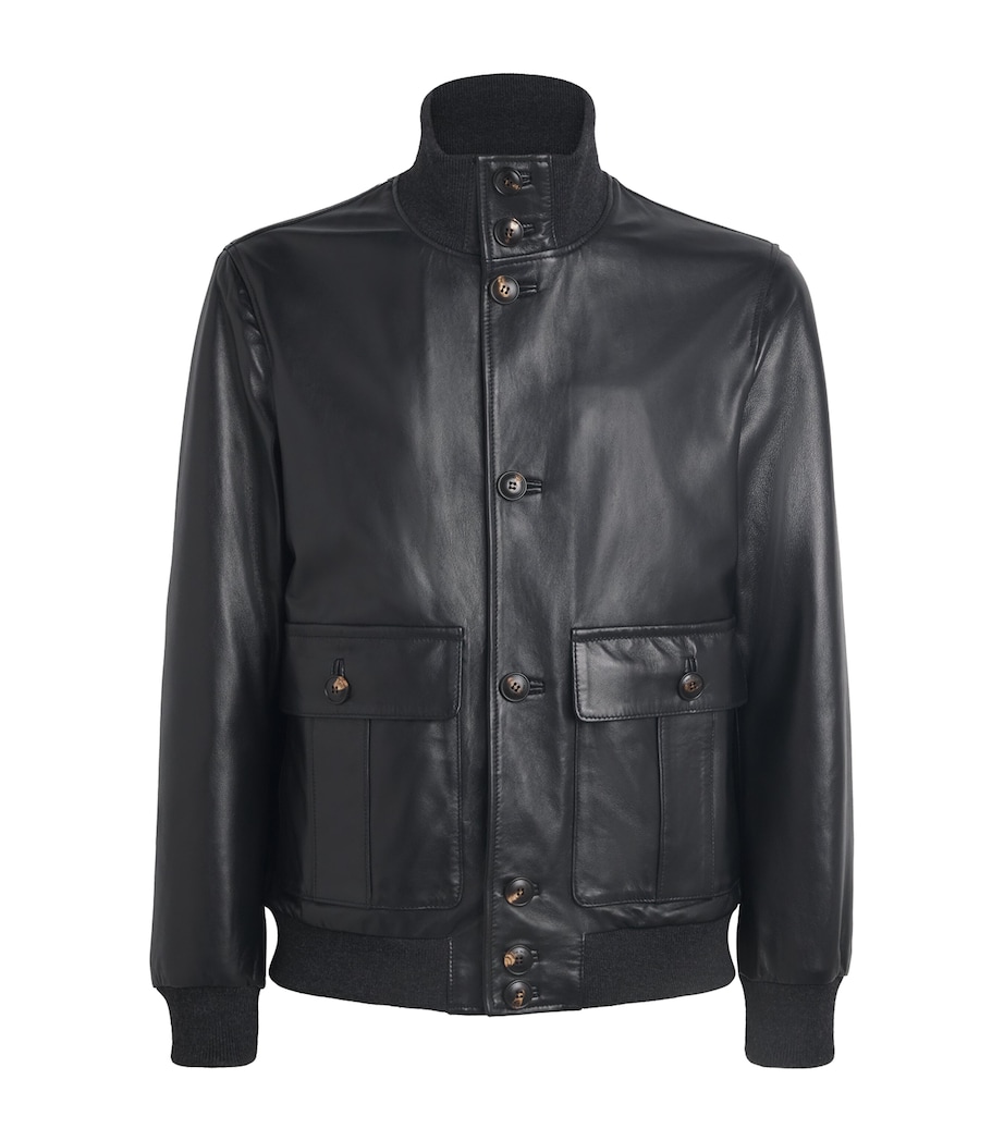 Pal Zileri Mens Lambskin Button-Up Bomber Jacket Black Image 1