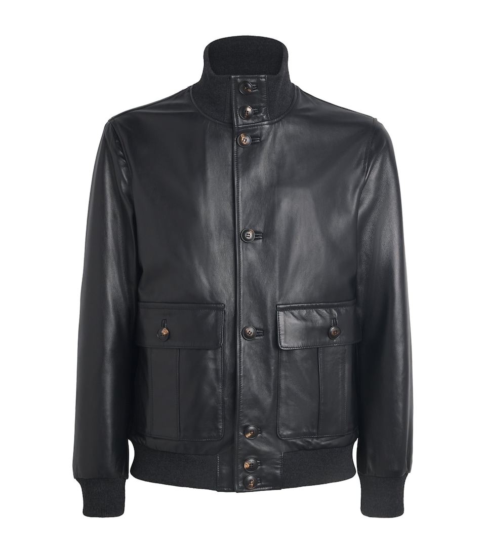 Pal Zileri Lambskin Button-Up Bomber Jacket Black