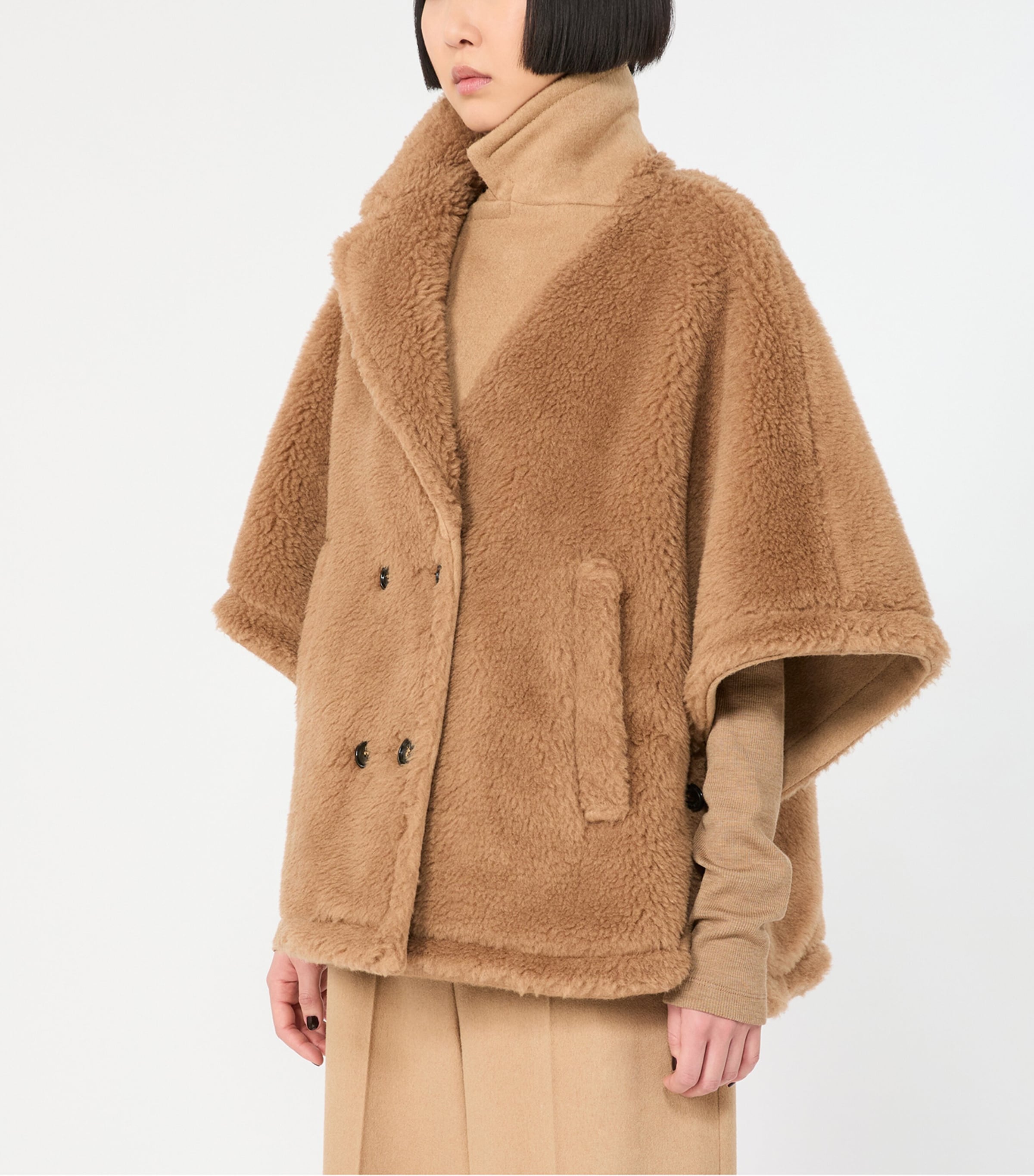Max Mara Womens Camel Wool Double-Breasted Cape Camel Image 5