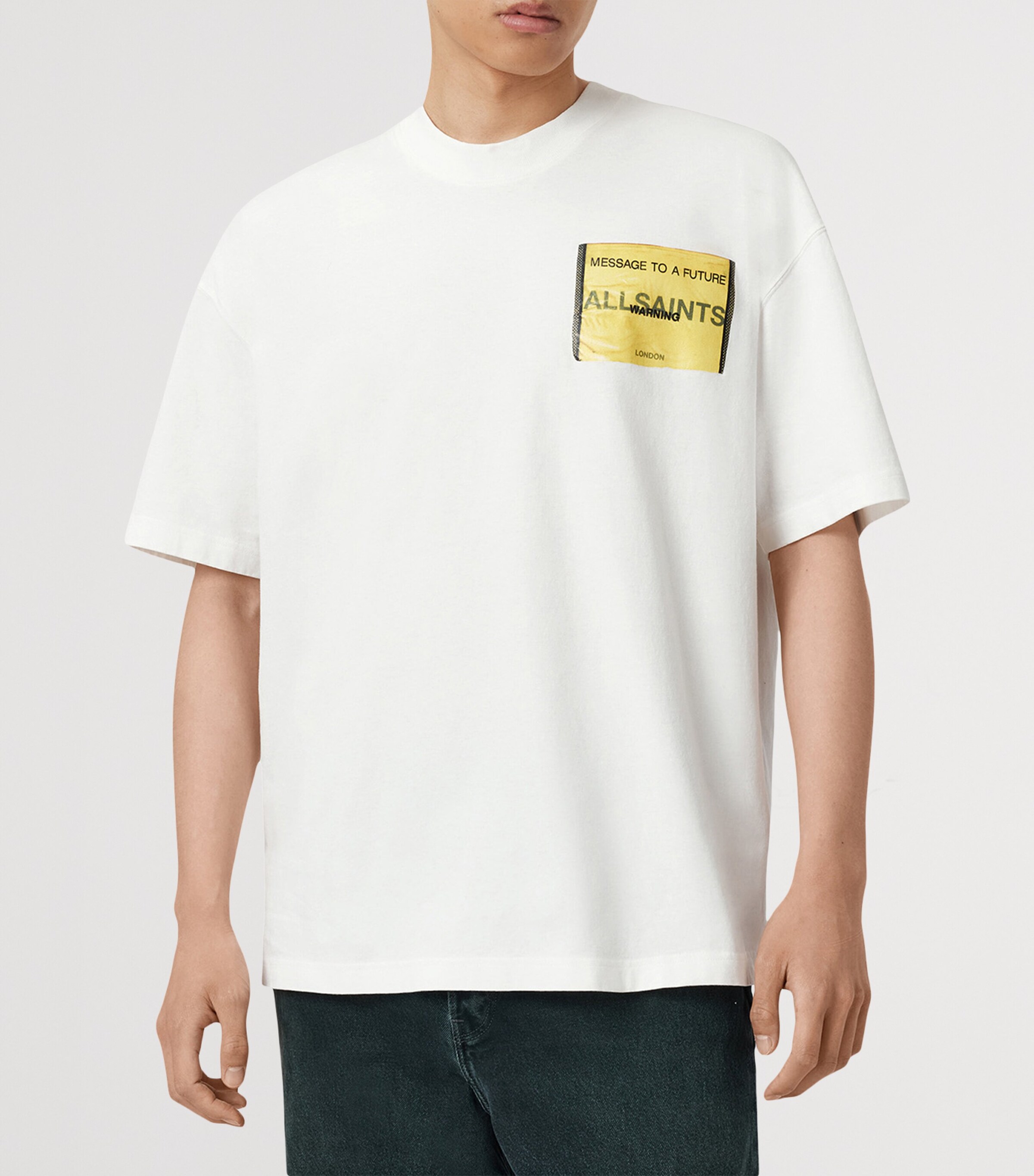 AllSaints Mens Organic Cotton Violation T-Shirt Chalk White Image 3