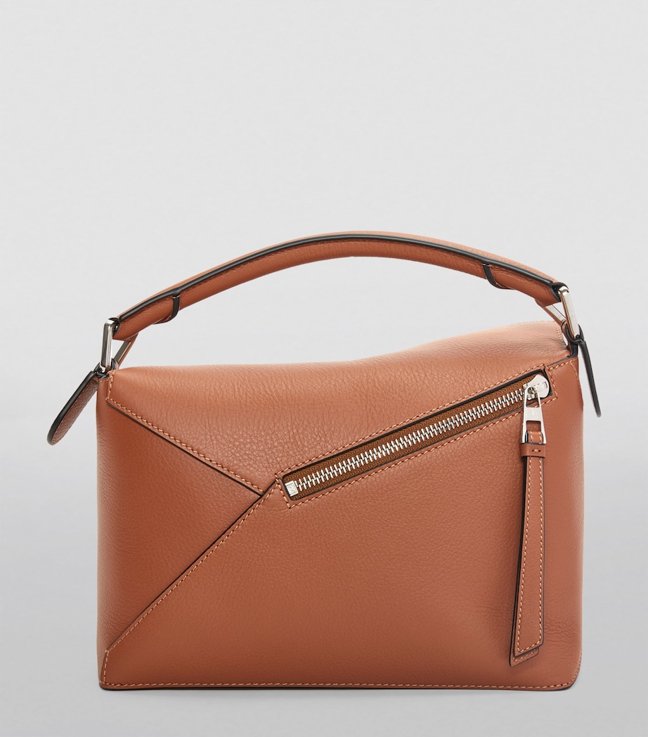 Small Leather Puzzle Edge Top-Handle Bag TAN Image 6