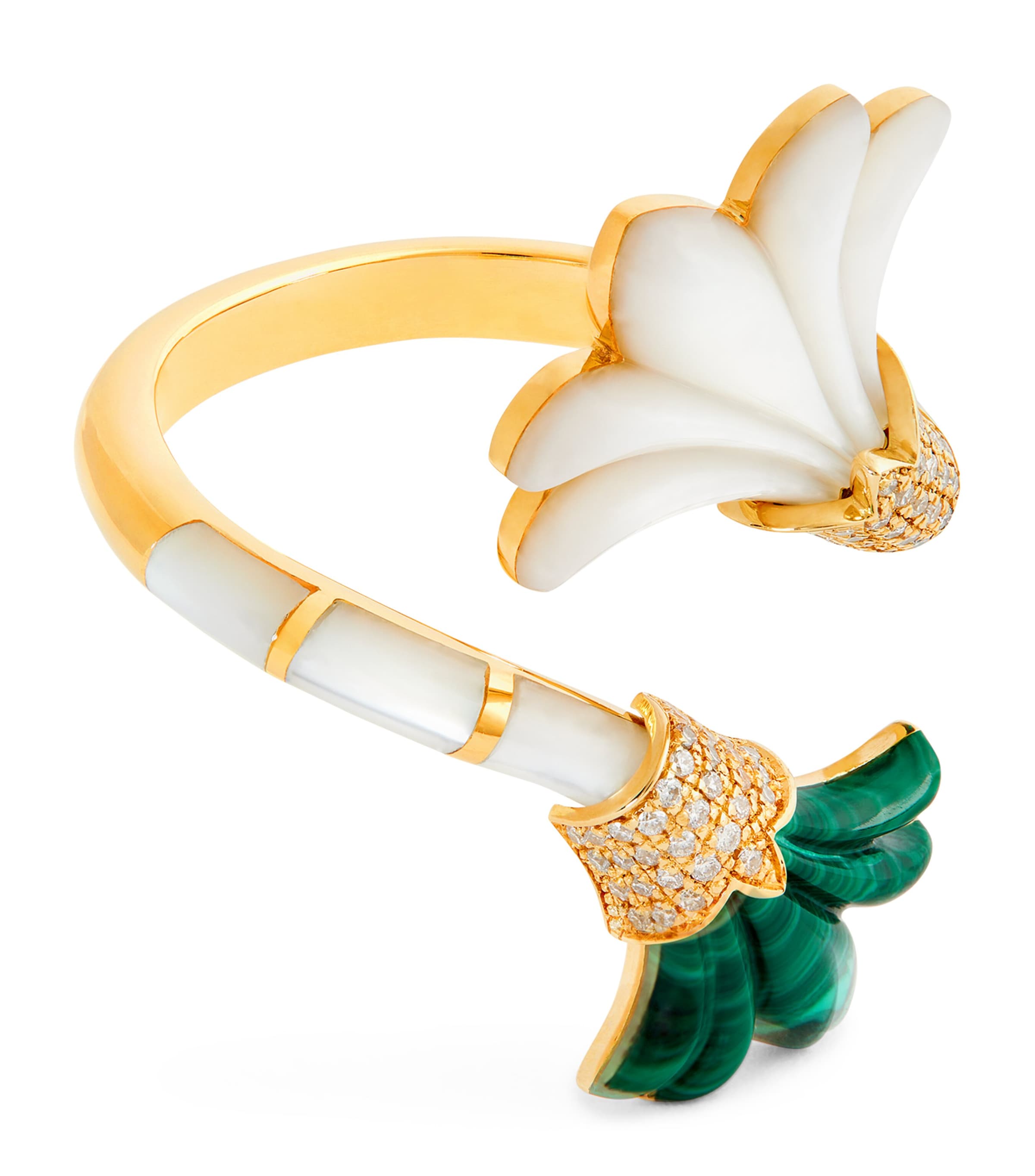 L'atelier Nawbar Yellow Gold, Diamond, Malachite And Mother-of-pearl Psychedeliah Ring In Gold